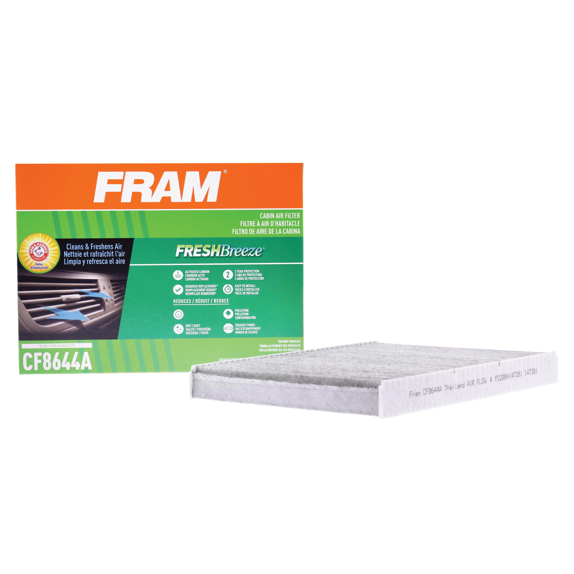 Fram Fresh Breeze Cabin Air Filter Replacement For Car Passenger Compartment W/Arm And Hammer Baking Soda, Easy Install, Cf8644A