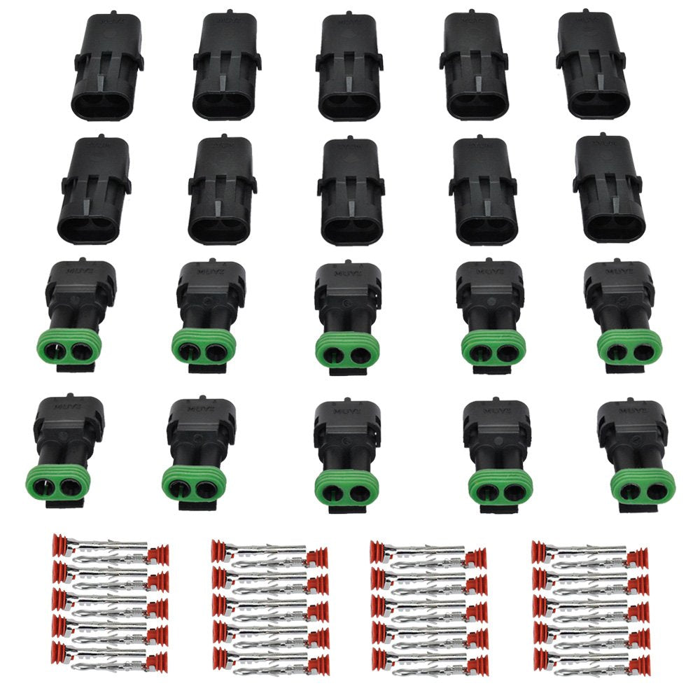 Muyi 10 Kit 2 Pin Waterproof Connector For 20-14 Awg Wire Harness 2.5Mm Series Automotive Electrical Plugs With Replacement Terminal Pins Sockets And Spudger