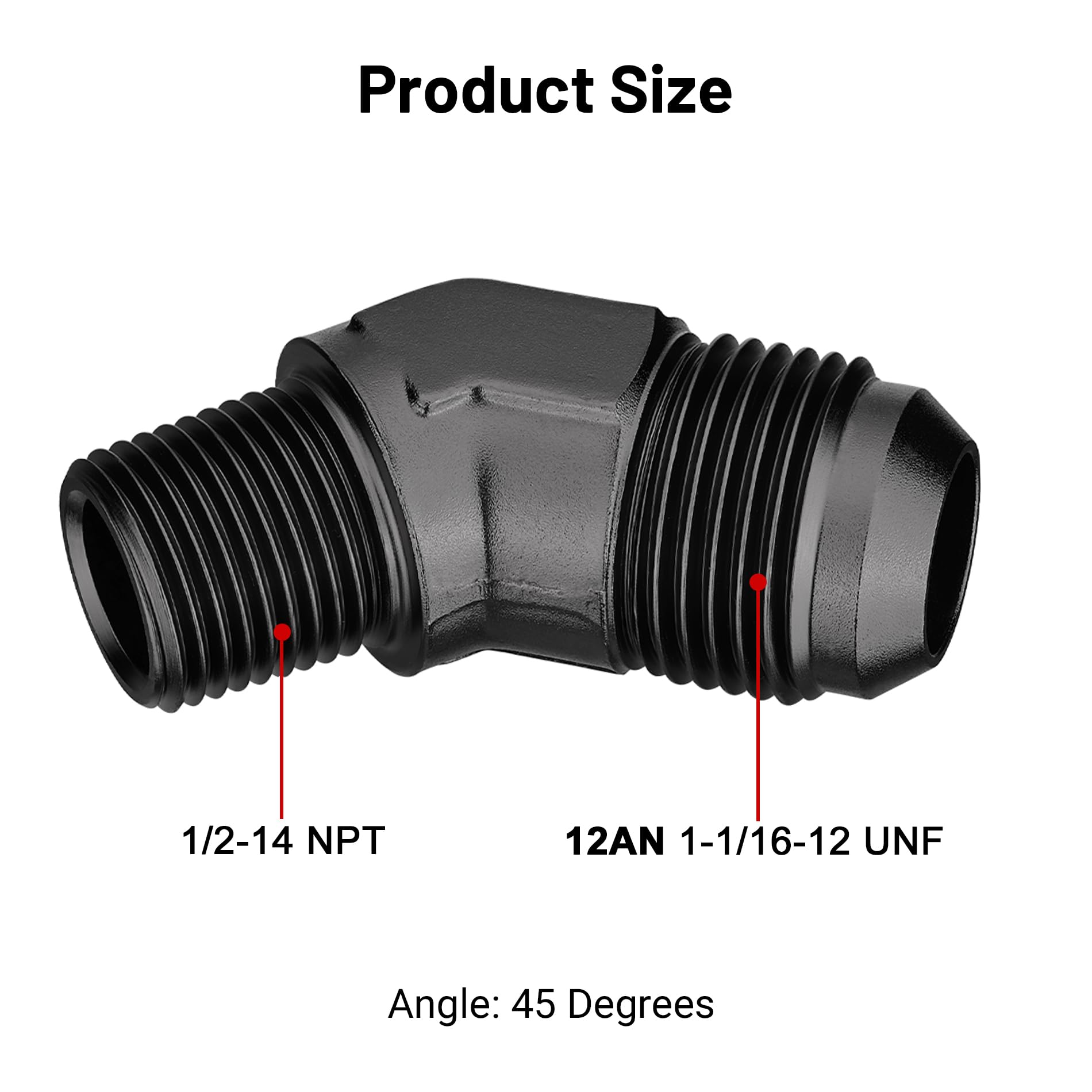 Evil Energy 12An Male Flare To 1/2'' Npt Pipe 45 Degree Fitting Adapter Aluminum Black