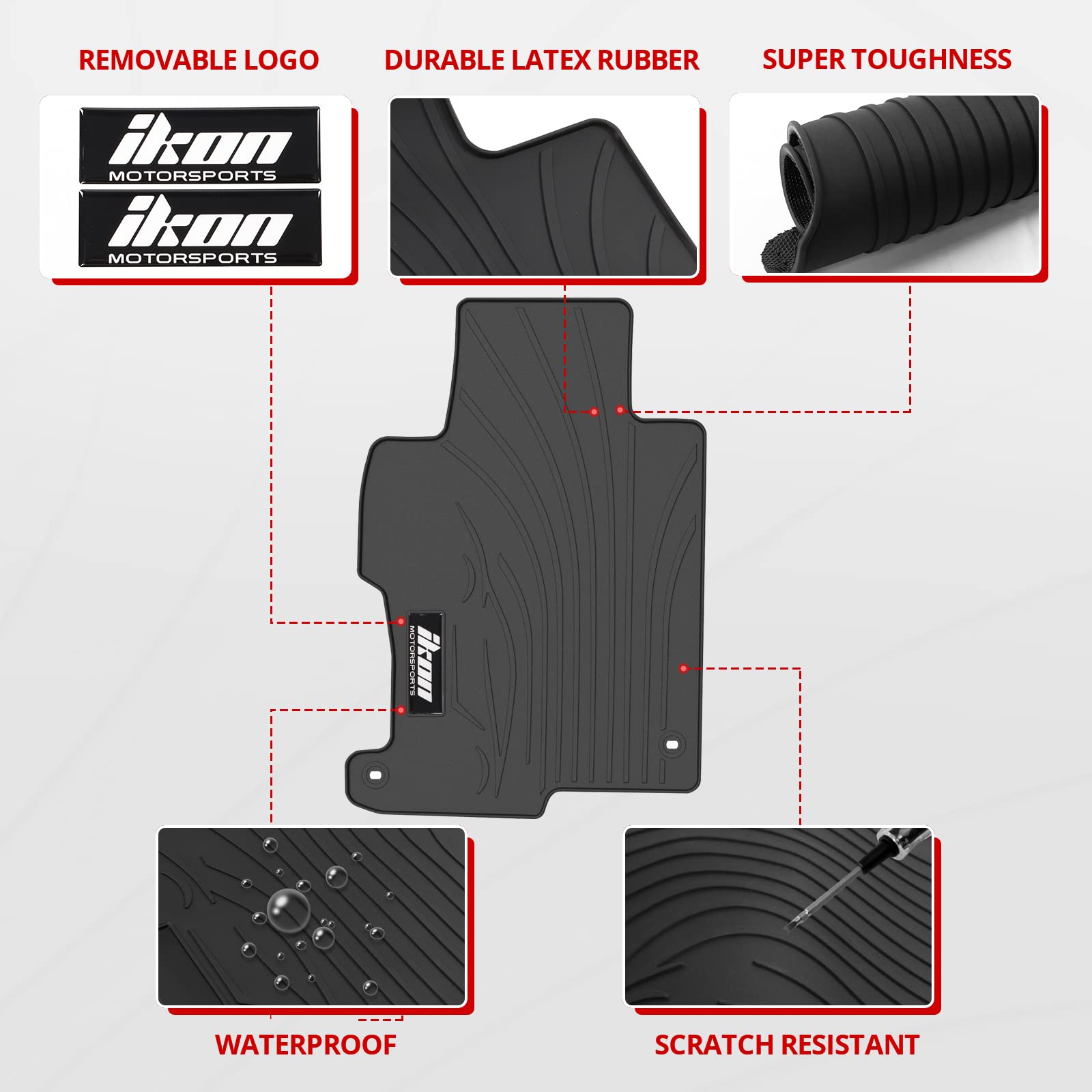 Ikon Motorsports, Floor Mats Compatible With 2013-2017 Honda Accord Sedan 4-Door, Latex Heavy Duty All Weather Season Car Auto F