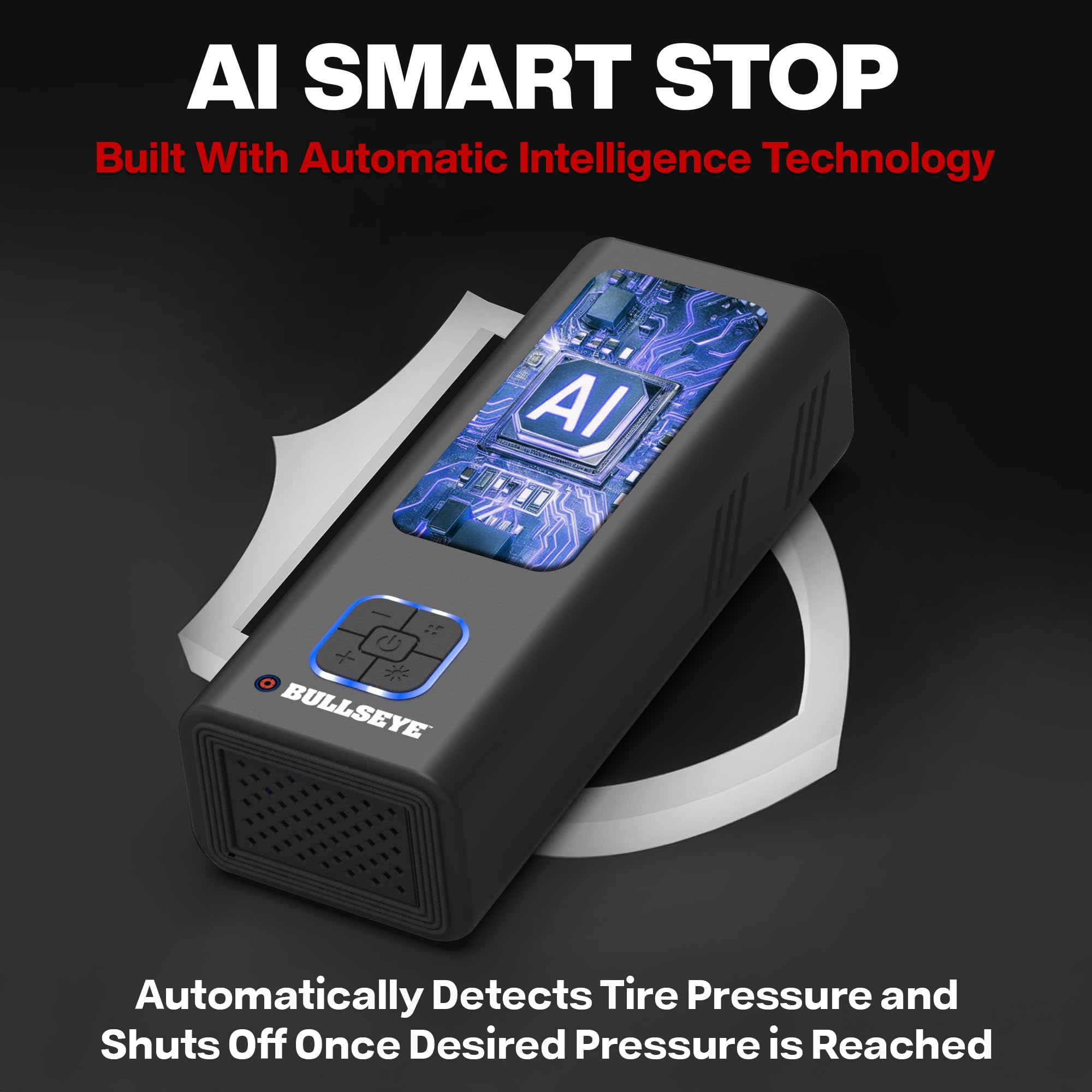 Pocket Air Tire Inflator Portable Air Compressor By Bullseye Pro For Tires, Balls, Bike With Persta Valve, Auto Shut Off, Inflat