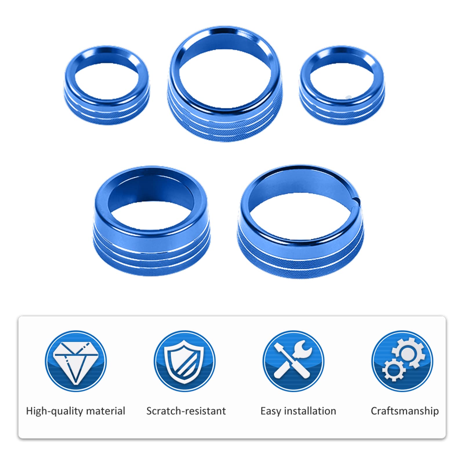 Voodonala for Dodge RAM Air Conditioner Headlight Switch CD Knob Trim for 2013-2017 Dodge RAM Aluminum 5pcs Blue