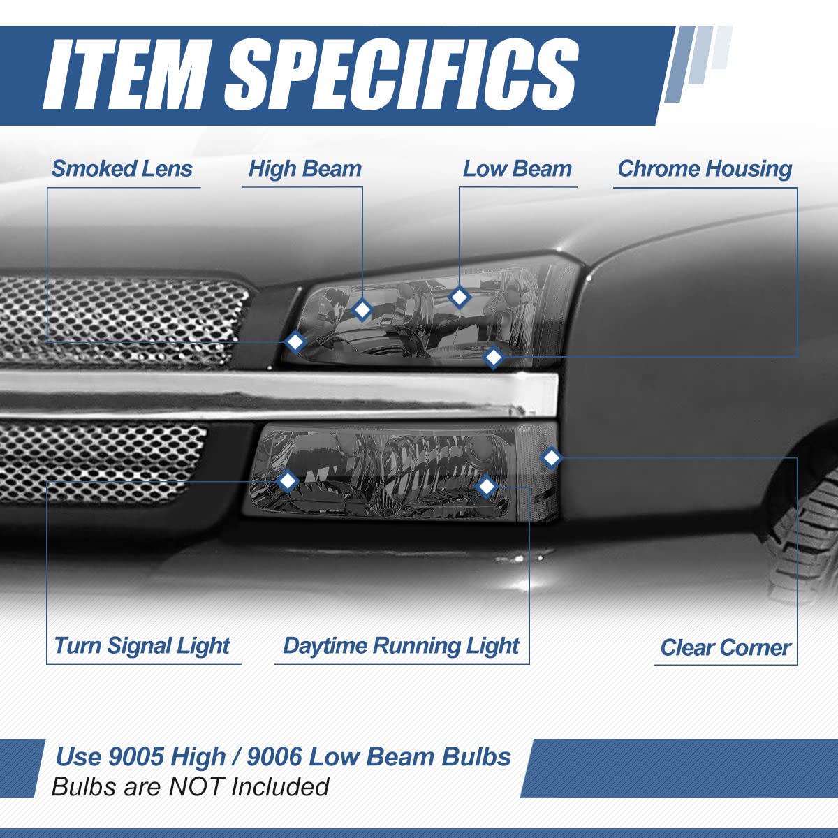 Auto Dynasty Headlights Assembly Compatible With 2003-2007 Chevy Avalanche Silverado 1500 2500 3500, Pair Of Halogen Headlamps R