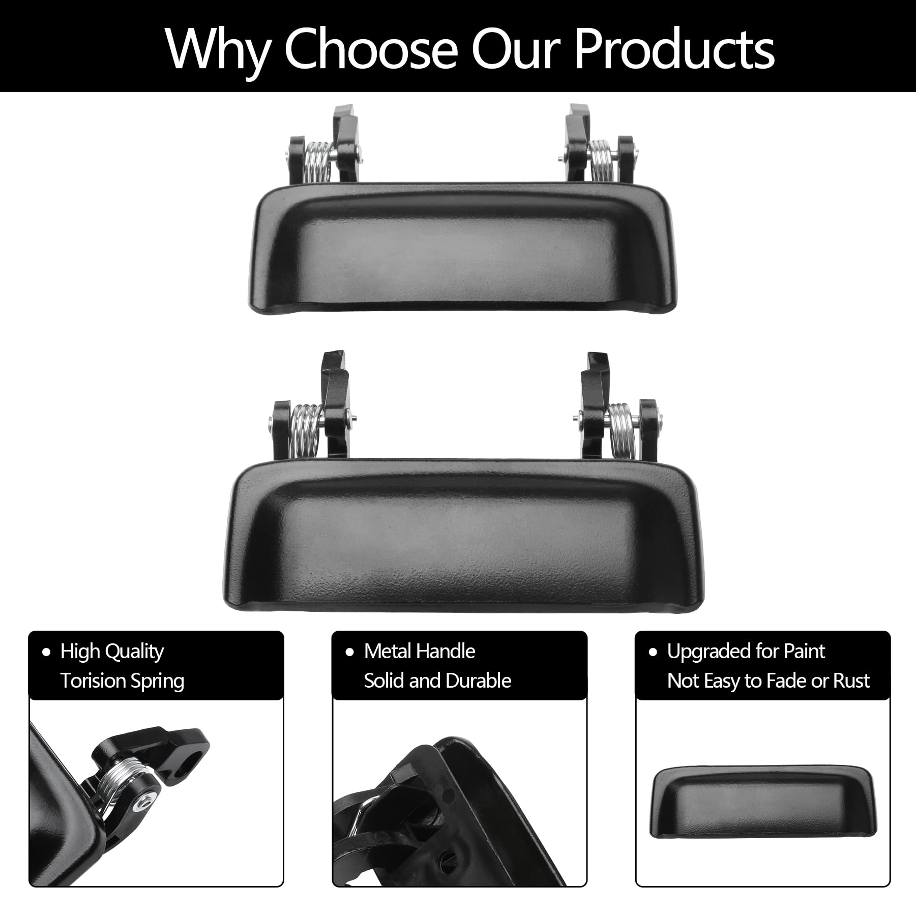 Gledewen All Metal Exterior Door Handle Set for 1998-2011 Ford Ranger & Mazda B2300/B3000/B4000, Black, Left/Right Side Replacement