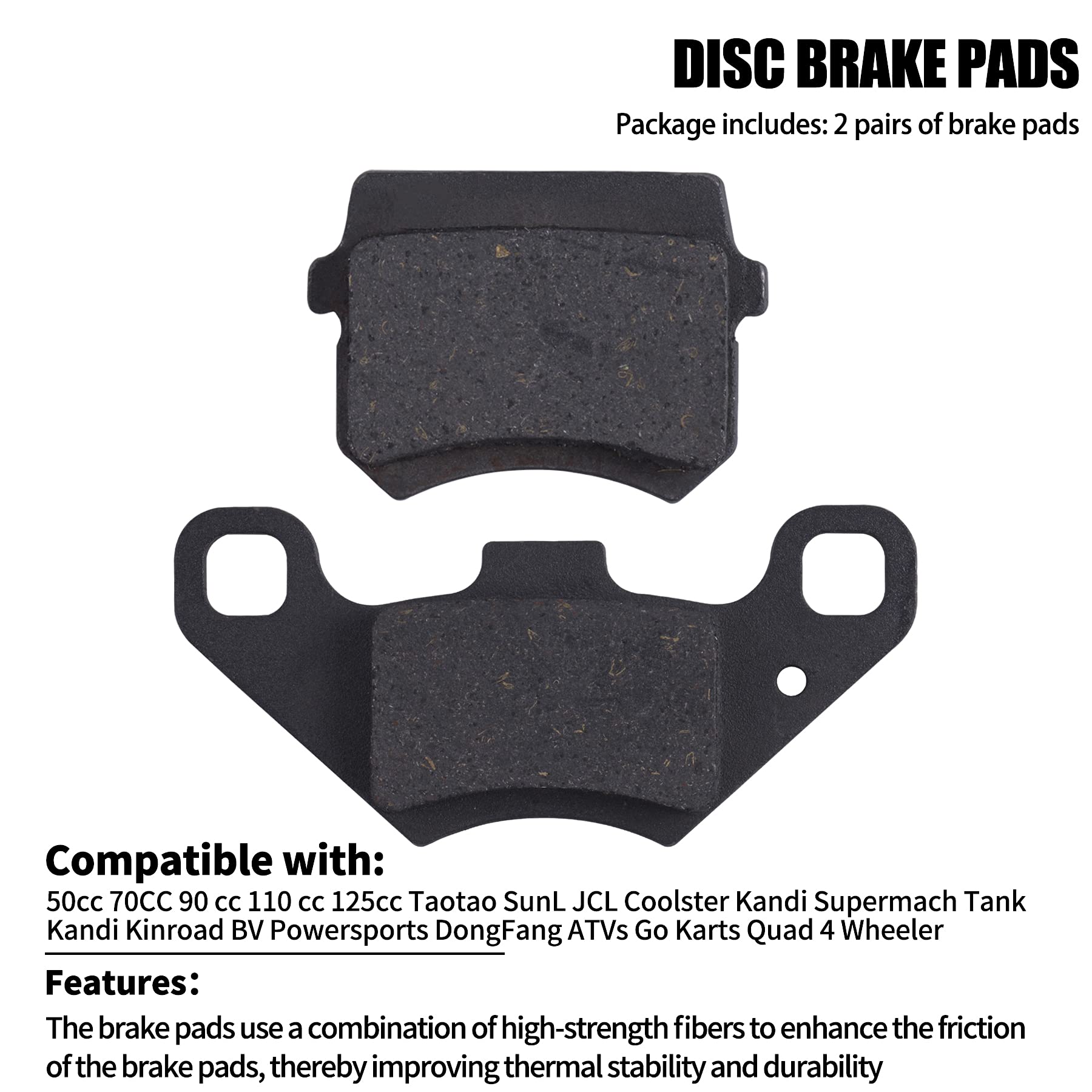 Mwmnun Disc Brake Pads Compatible With 50Cc 70Cc 90 Cc 110 Cc 125Cc Taotao Sunl Jcl Coolster Kandi Supermach Tank Kandi Kinroad Bv Powersports Dongfang Atvs Go Karts Quad 4 Wheeler 2 Pair