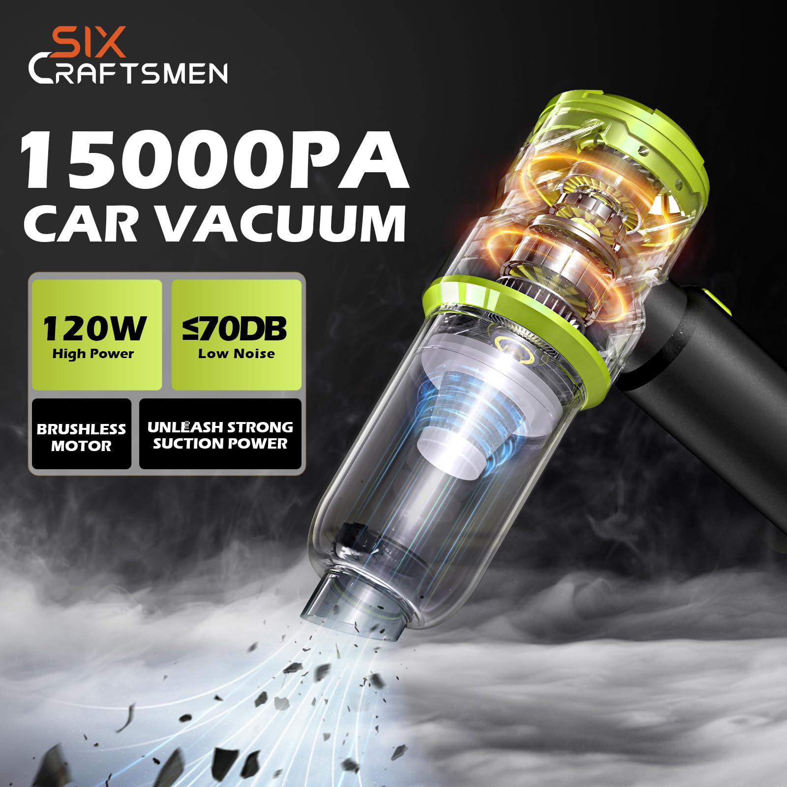 Handheld Car Vacuum Portable Cordless with 2000mAh Battery, 4 in 1 Handheld Vacuum Cleaner and Air Duster ,15000PA Portable Mini