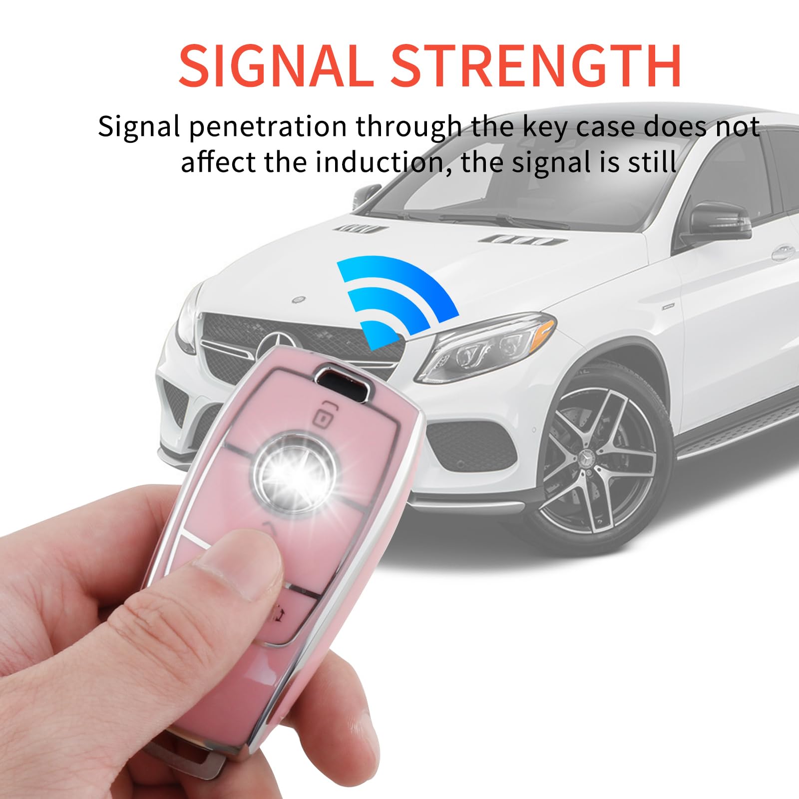 Pangpai Pink Key Fob Cover for Mercedes Benz, Soft TPU Key Case Protection with Bling Keychain Fit for A-Class C-Class G-Class 2