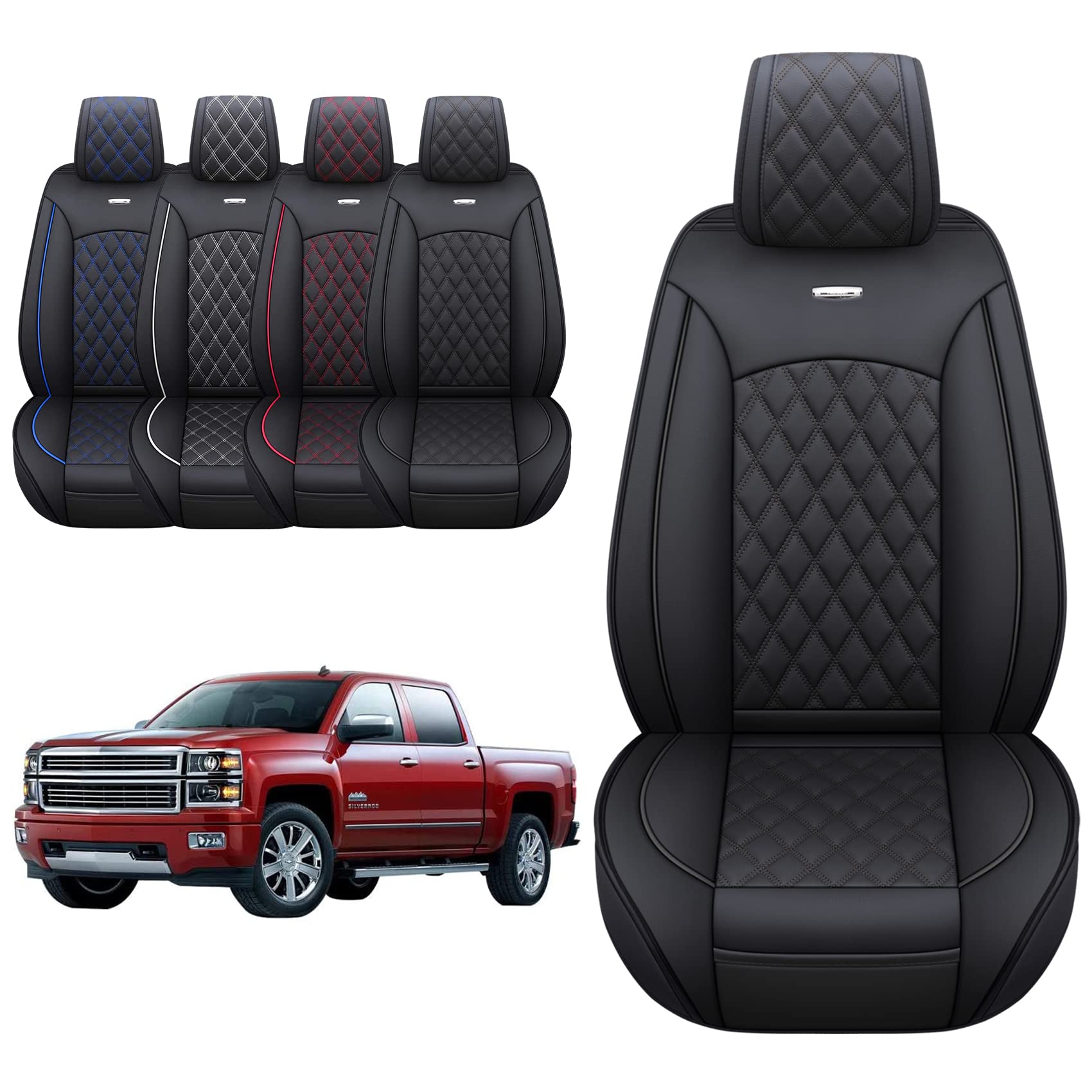 Aierxuan Chevy Silverado GMC Sierra 2 Front Seat Covers Pickup Custom Fit 2007-2025 1500 2500HD 3500HD Crew Double Extended Cab 