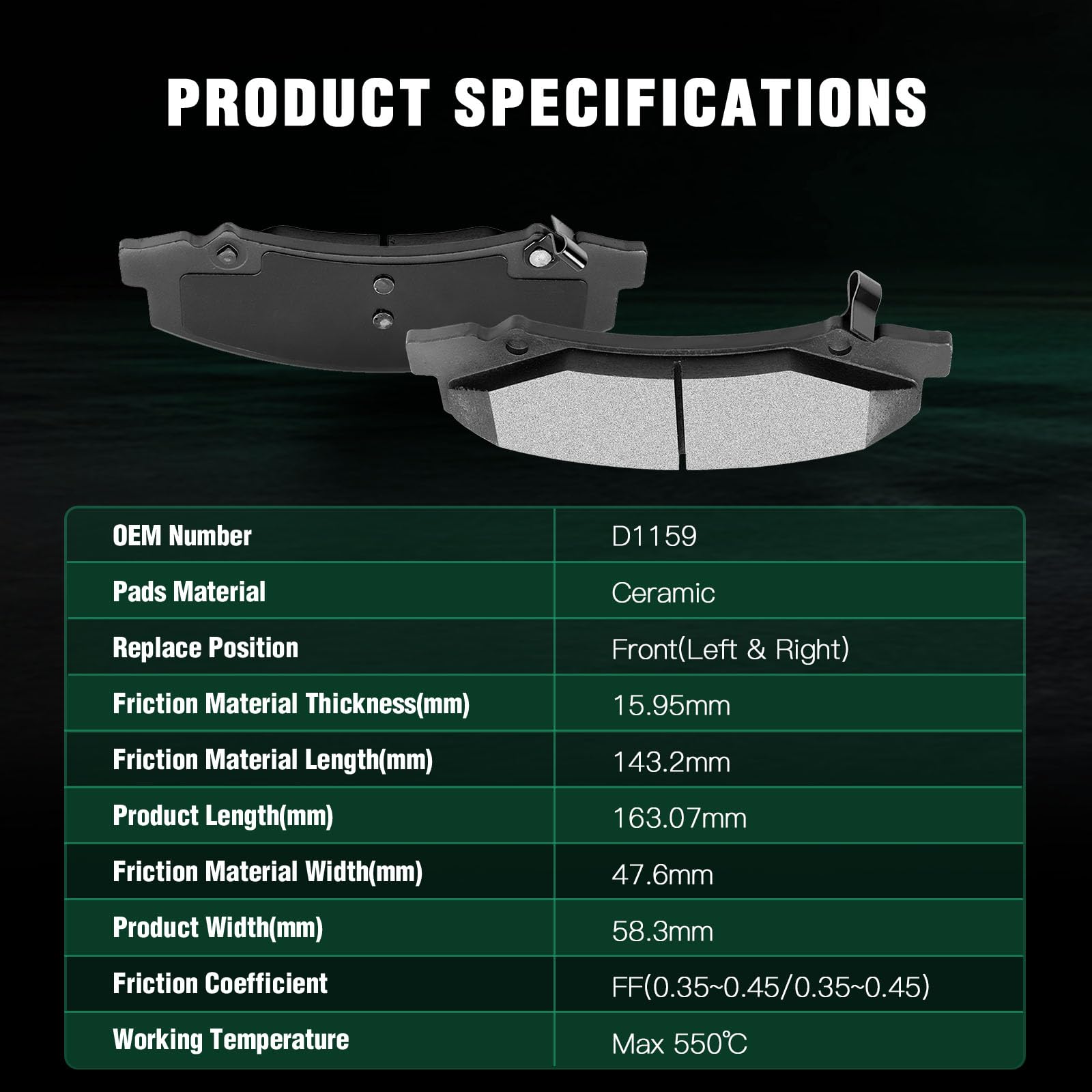 Automuto 8Pcs Front & Rear Disc Brake Pads Set D999 D1159 For Buick Allure 2009,For Buick Lacrosse 2009,For Chevrolet Impala 201