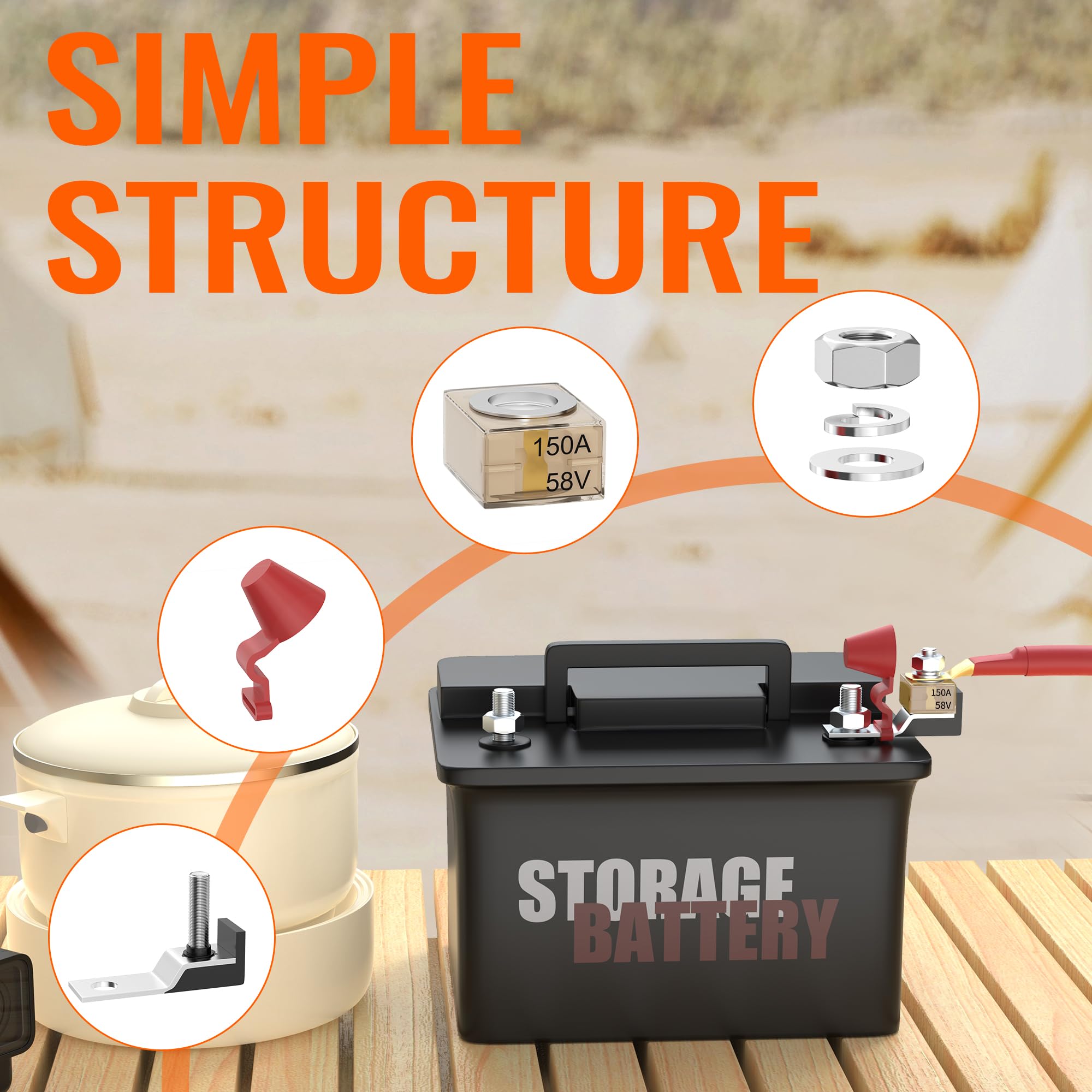 Joinfworld Mrbf Terminal Fuse Block 150A 58V Dc Battery Terminal Fuse Kit With 5/16'' Stud Marine Battery Fuse And Waterproof Ca