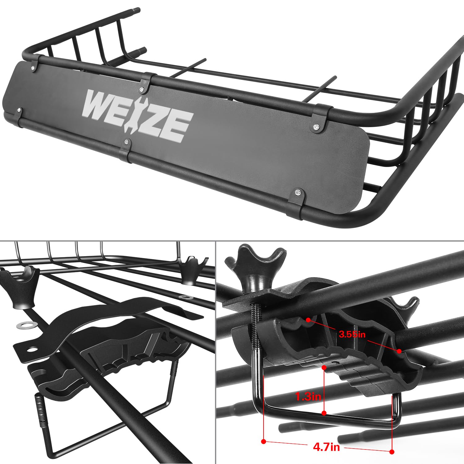 Weize Heavy Duty 64''X 39'' Roof Rack, Rooftop Cargo Carrier Basket With Waterproof Bag, Tie Down Strap & Net, Car Top Luggage H