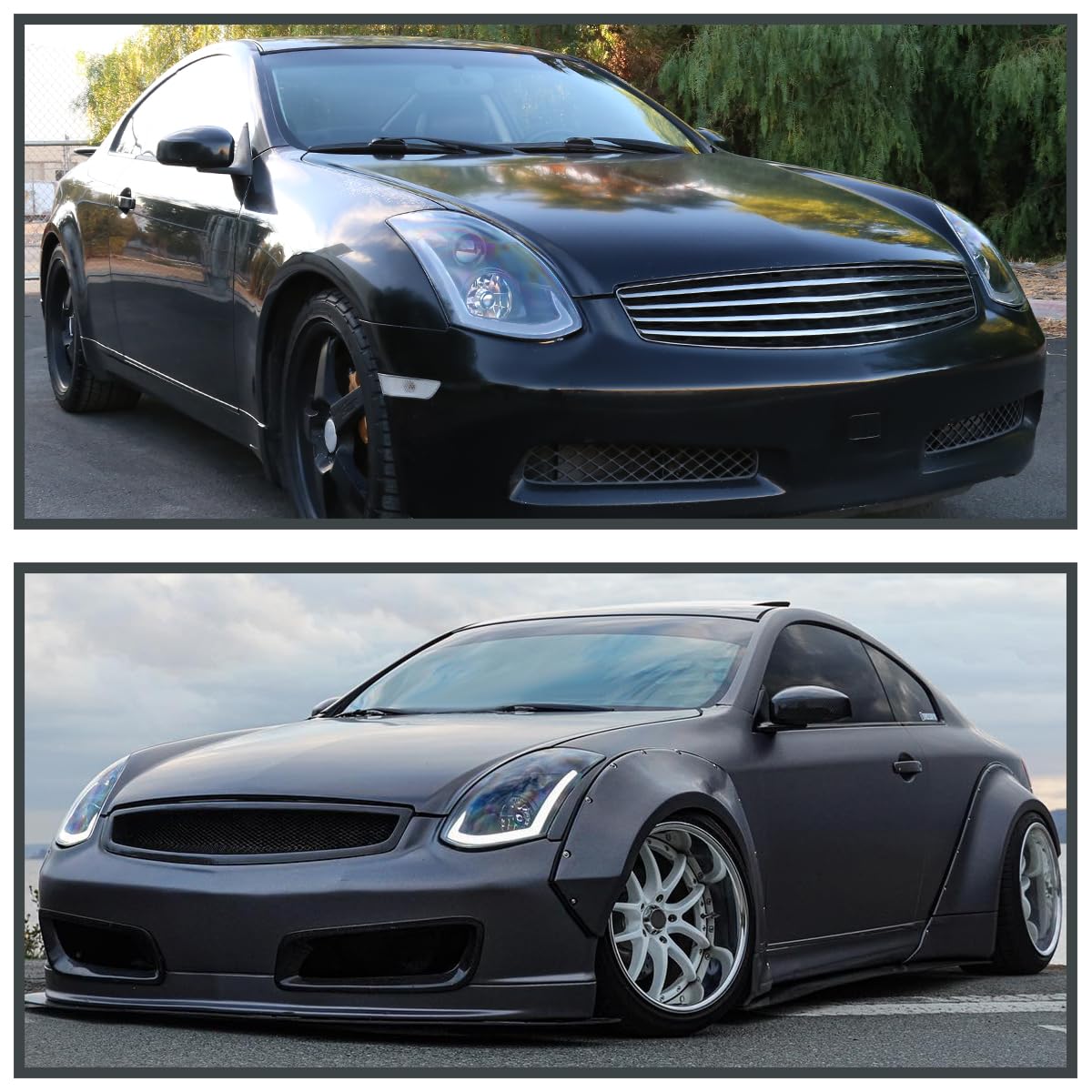 Spec-D Tuning Led Strip Projector Headlights Black Compatible With 2003-2007 Infiniti G35 Coupe, Left + Right Pair Headlamps Assembly