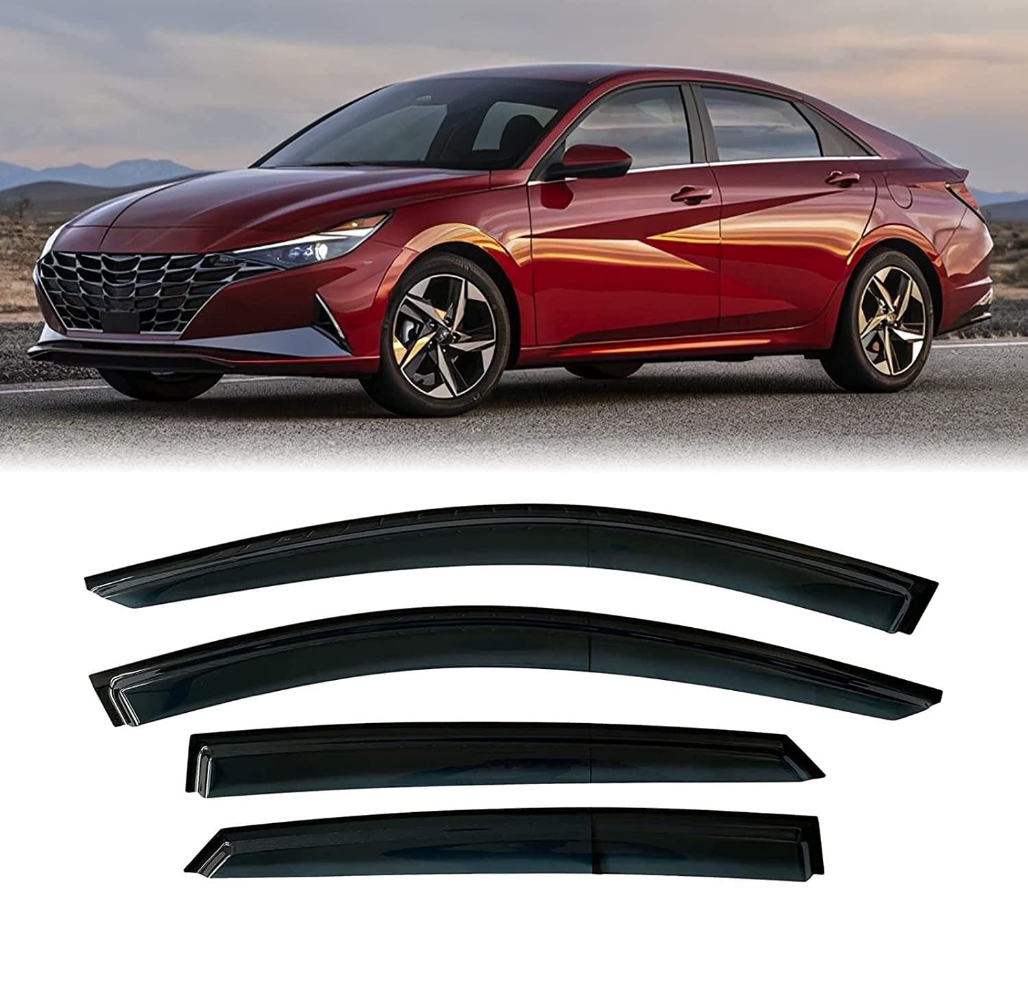 Zzdsnj Tape-On Rain Guard 4-Piece For 2021-2023 Hyundai Elantra Windows Visor Shield Shade Smoke 2122Elt