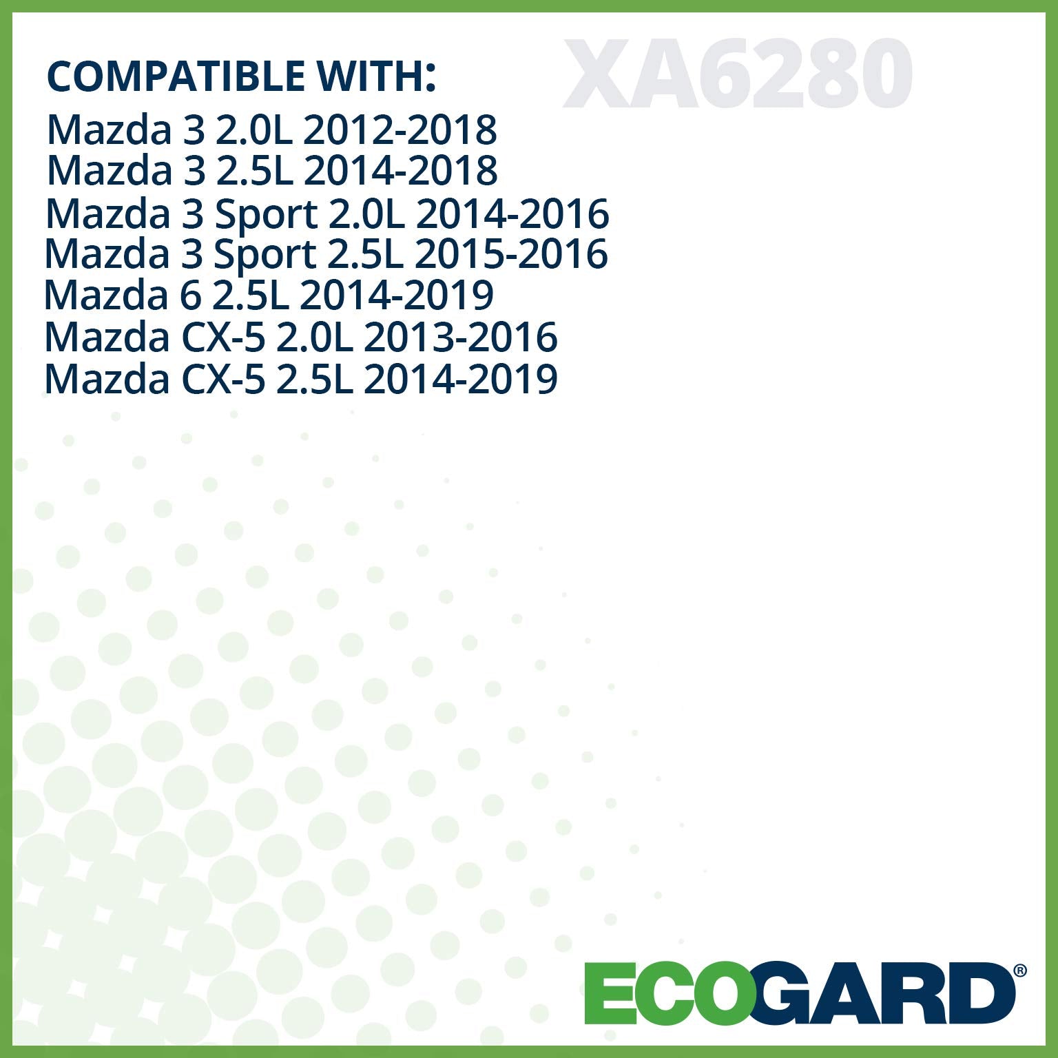 Ecogard Xa6280 Premium Engine Air Filter Fits Mazda Cx-5 2.5L 2014-2021, 3 2.0L 2012-2018, 6 2.5L 2014-2021, 3 2.5L 2014-2018, C