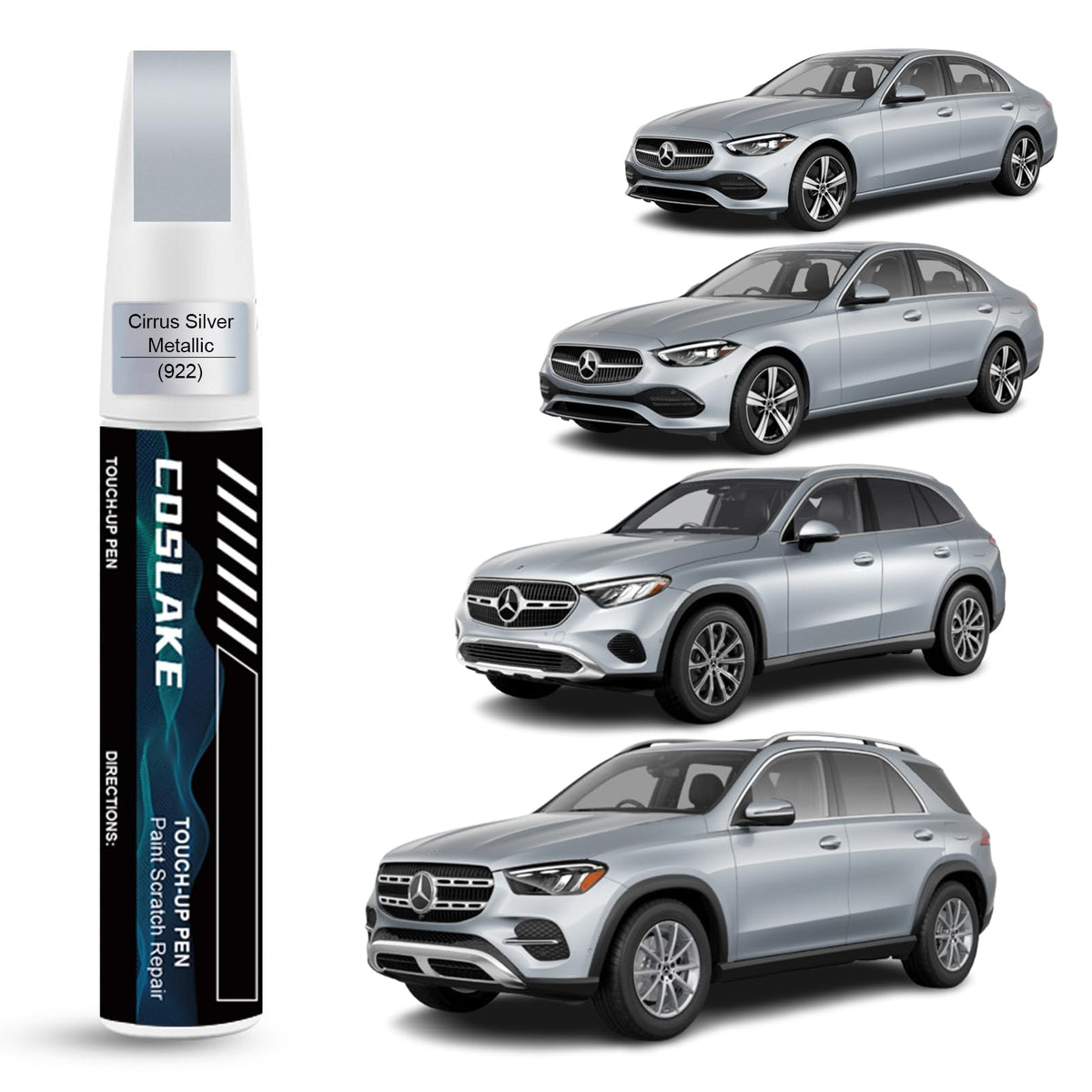 COSLAKE Car Touch Up Paint(Cirrus Silver Metallic(922)) for Mercedes-Benz, Car Paint Scratch Repair Kit, Quick & Easy Solution t