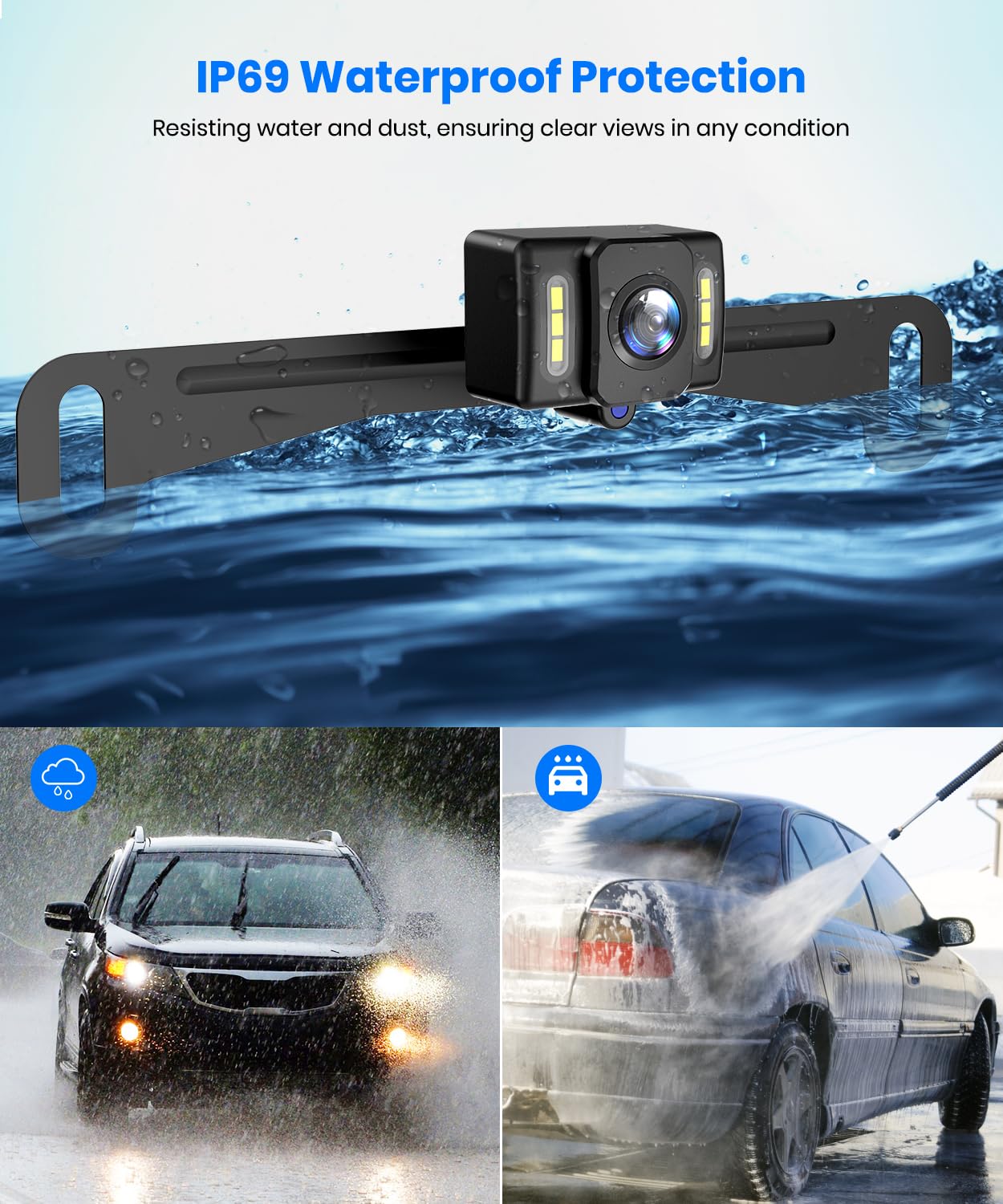 AUTO-VOX HD Backup Camera: OEM Wide Angle, LED Night Vision, IP69 Waterproof for Truck, SUV, Van, Trailer