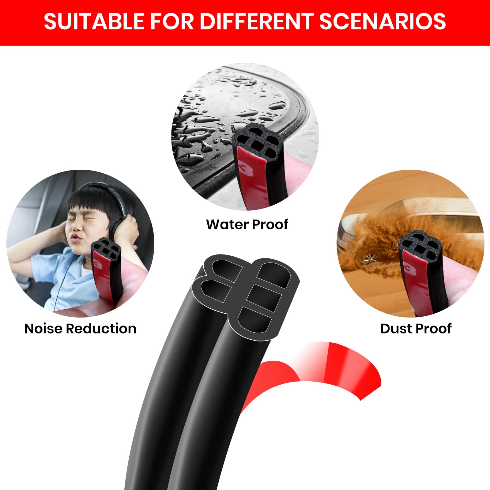 52.5Ft Car Door Seal Strip Double Layer Universal Self Adhesive Auto Door Seal Strip Soundproofing Weather Stripping For Car Door Tailgate