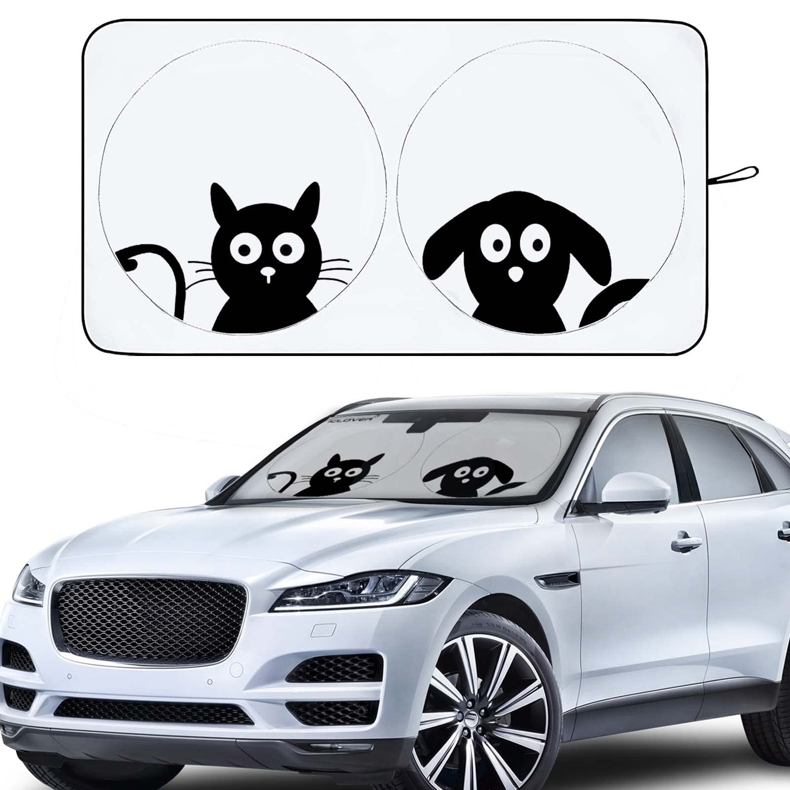 Car Windshield Sunshade With Pet Design, Cute Dog & Cat Cartoon Front Windshield Sun Shade Foldable Sunshade Blocks Heat Uv Rays