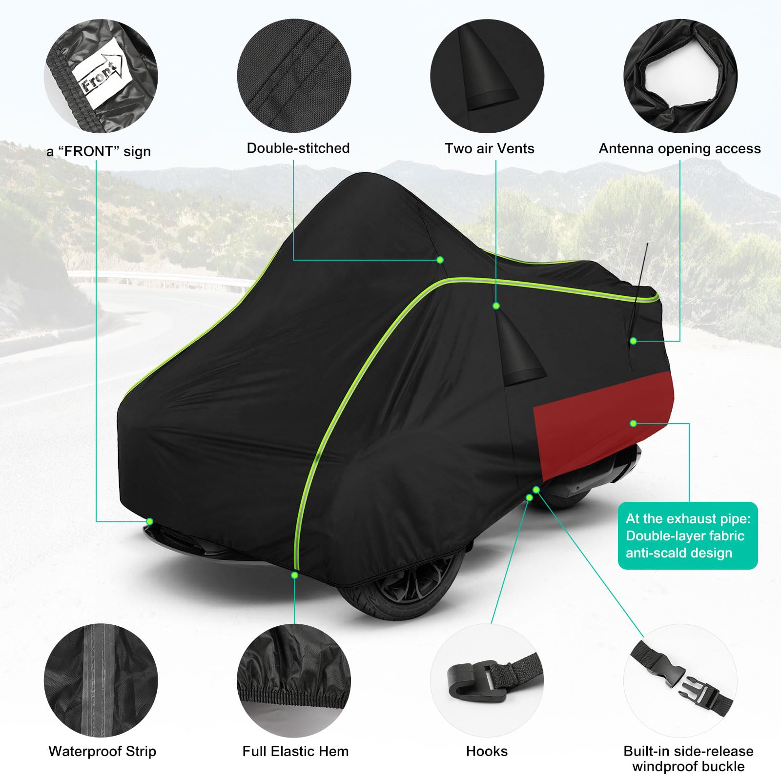BIGACOVER Waterproof Full Cover for Can-Am Spyder RT (2020-2023) - Heavy Duty, Sun & Heat Protection, Black, All Weather Shield