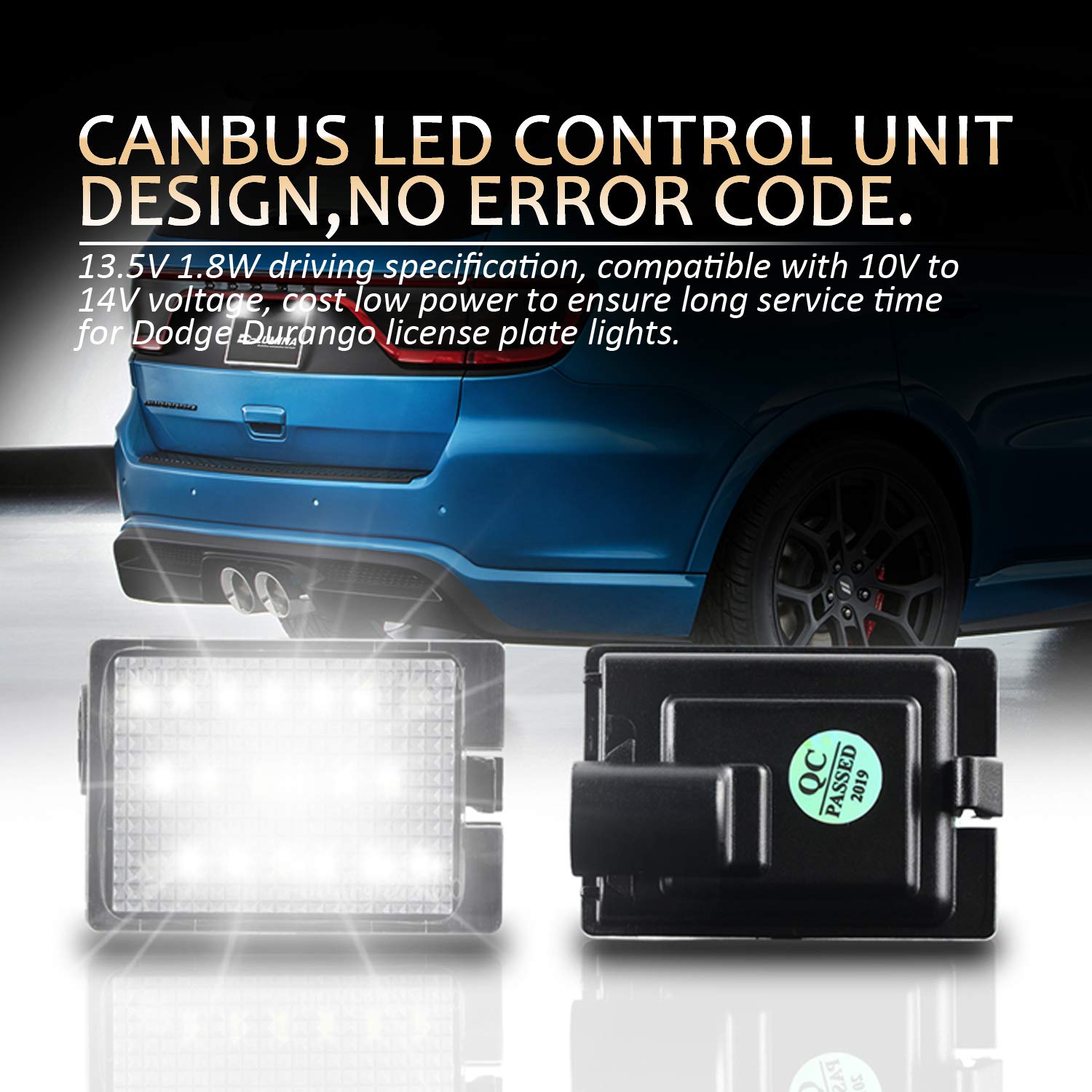 D-Lumina Led License Plate Lights Assembly Compatible With 2014-2024 Dodge Durango Pickup Truck, 6000K White 2-Pieces