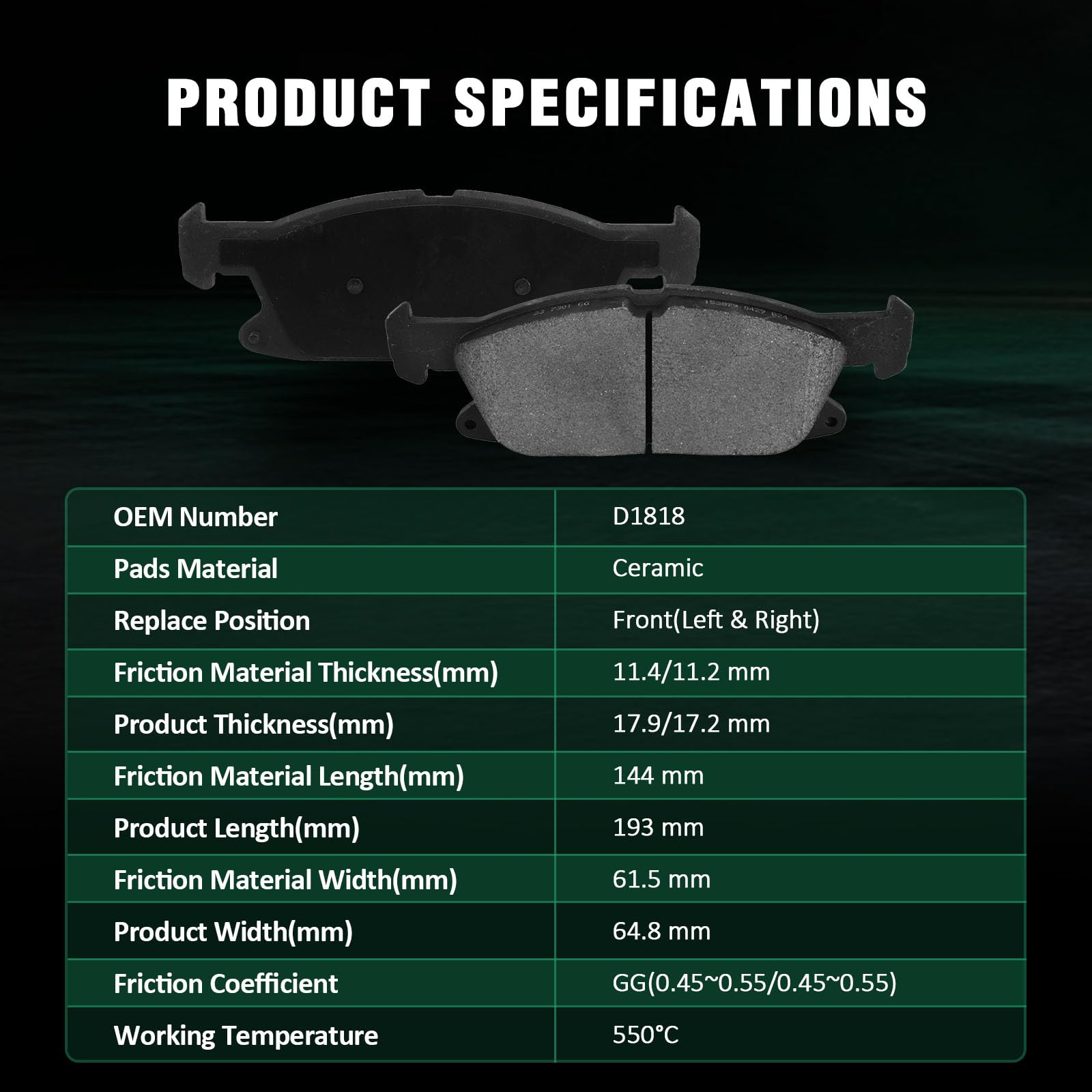 Automuto 4Pcs Front Ceramic Disc Brake Pads Set D1818 For Ford For Edge 2015-2021,For Lincoln Mkx 2016-2018,For Lincoln Nautilus