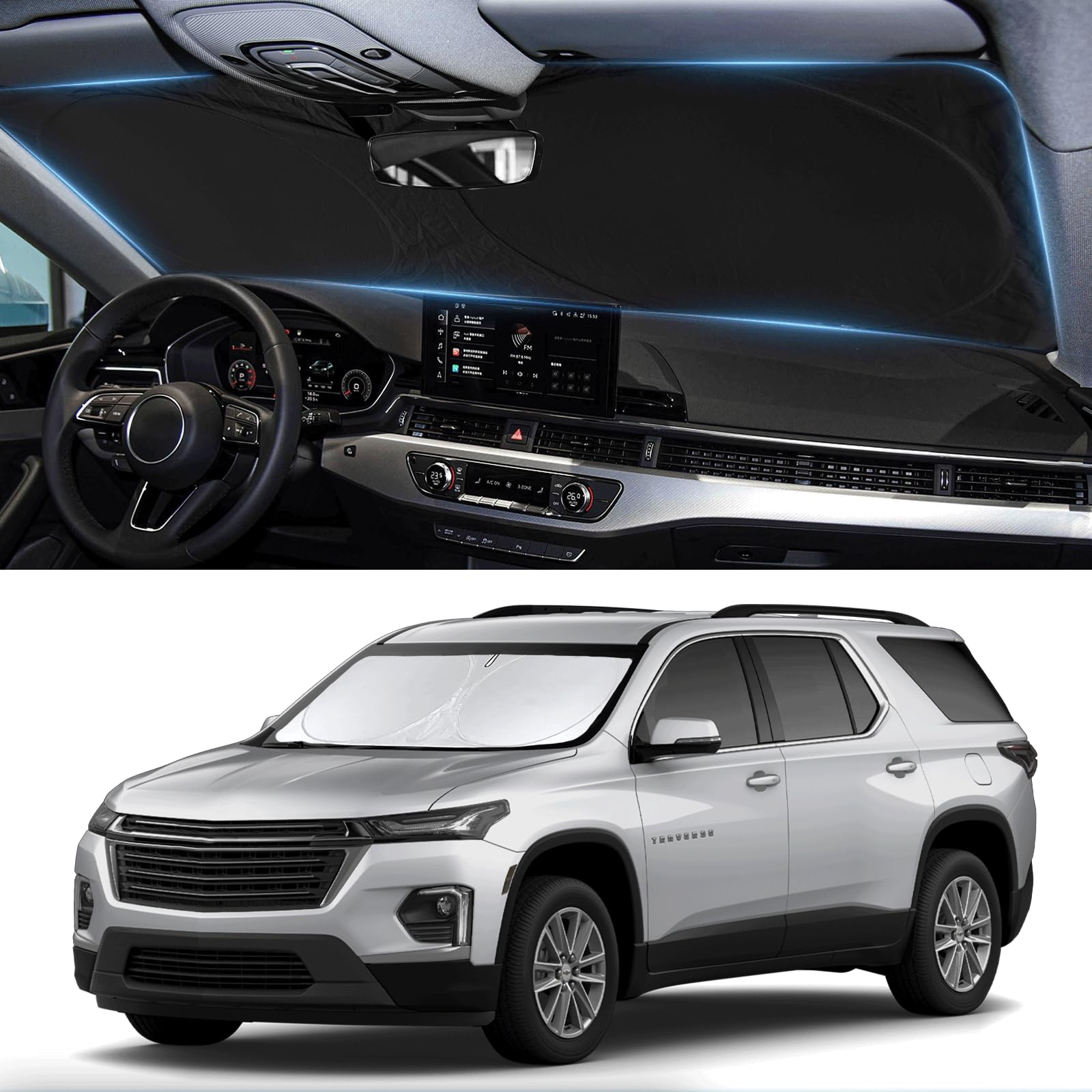 Sunshade For Chevrolet Traverse Windshield Sun Shade Cover Custom Fit 2018-2024 2025 Chevy Traverse Ls, Lt, Rs, Redline, Premier