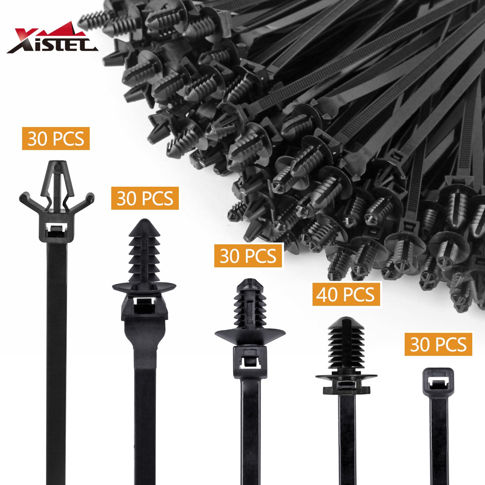 Xislet 160Pcs Universal Push Mount Cable Zip Tie Compatible with Cars Boat Trailer Polaris UTV Side By Side Jeep Wrangler Nylon
