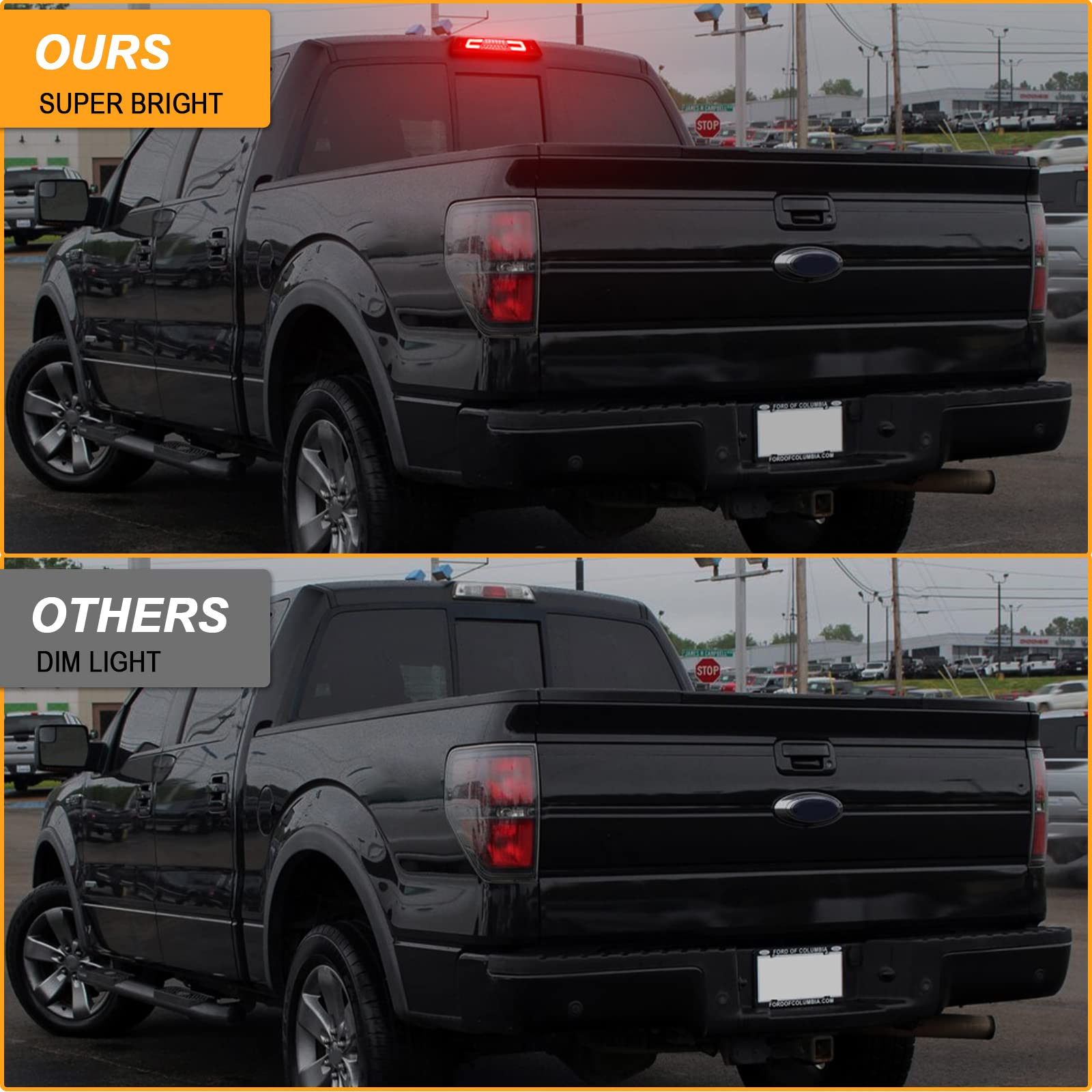 R&F Auto Led Clear Red Lens 3Rd Brake Light Replacement For F150 (2009-2014) High Mount Stop Lamp Tail Rear Cab Roof Cargo Lights With Seal Foam Gaskets