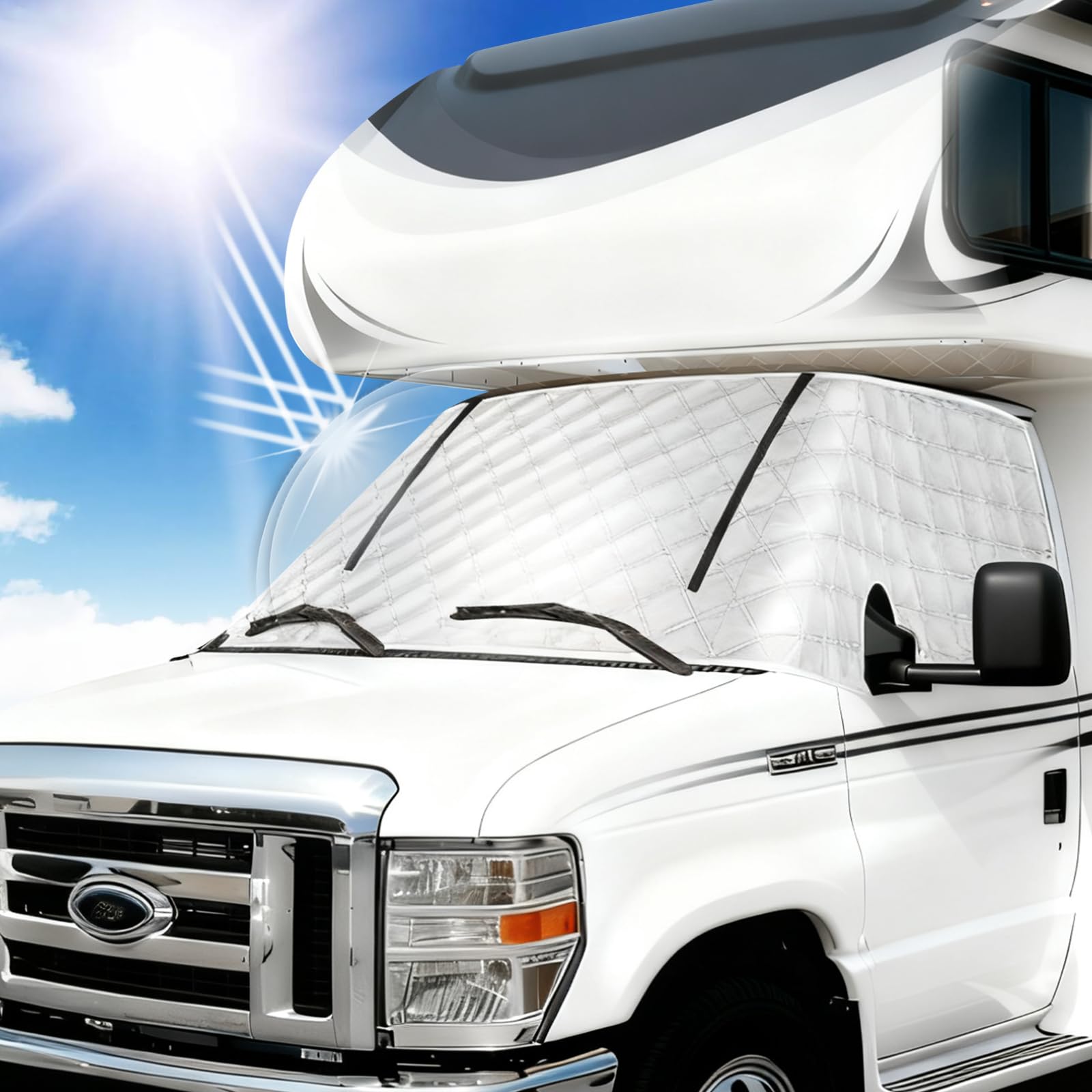 Hicover RV Windshield Window Snow Cover for Class C Ford E450 1997-2025 Motorhome, Windshield Cover for Ice and Snow RV Front Wi