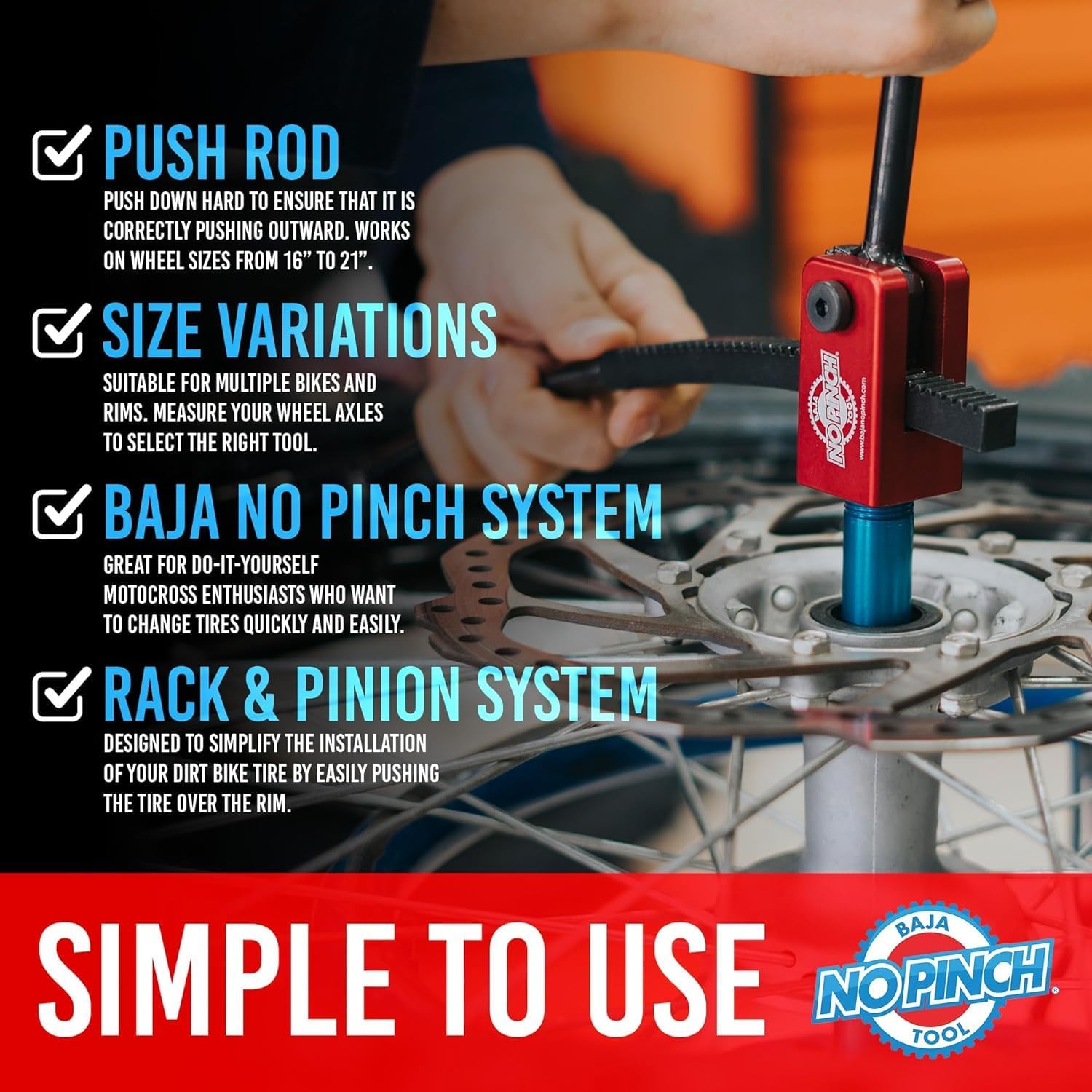 Baja No Pinch Original Tire Changing Kit - Dirt Bike Tire Changing Tools for Enduro and Motocross - Compact Dirt Bike Tire Chang