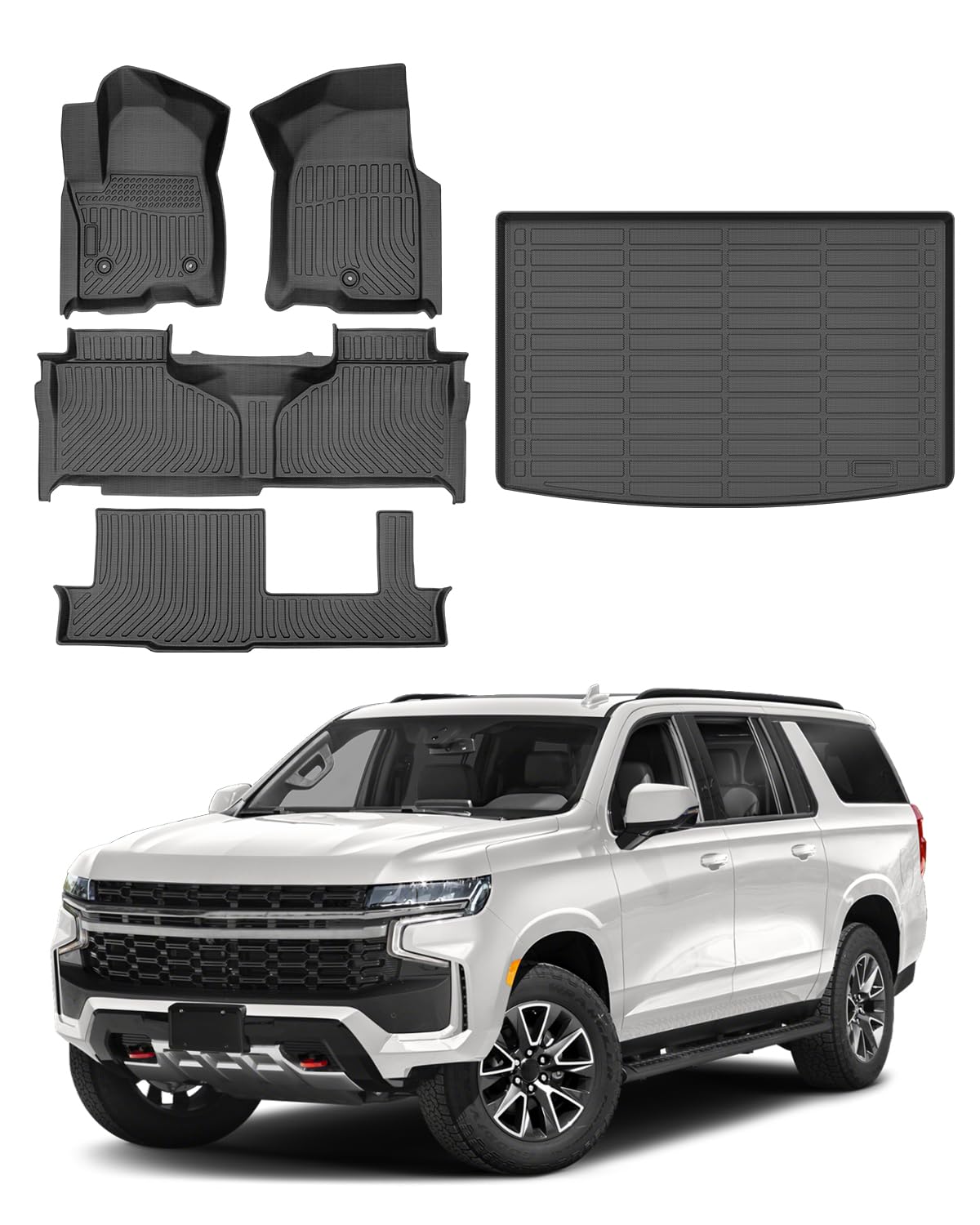 Powerty Floor Mats & Cargo Liner For 2021-2024 2025 Chevy Chevrolet Suburban/Gmc Yukon Xl 8 Seats Accessories Floor Mats 2 Row L