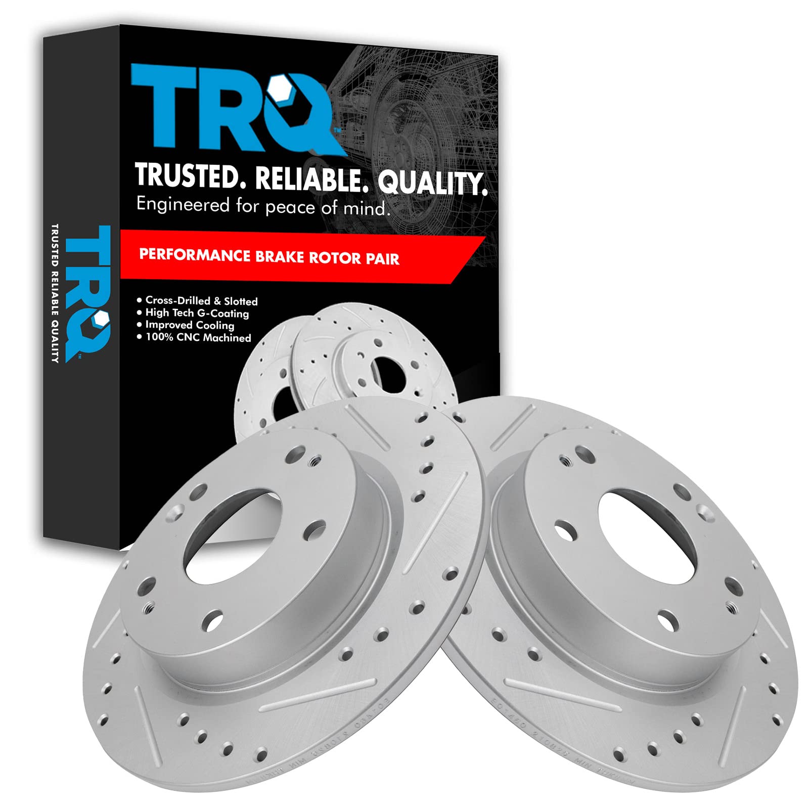 Trq Rear Performance Brake Rotors Set Solid Premium G-Coated Cross Drilled & Slotted Compatible With 2016-2023 Honda Civic 2019-