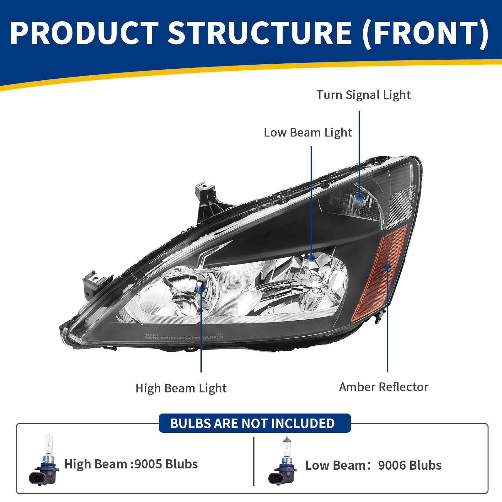 Autosaver88 Headlight Assembly Compatible With 2003 2004 2005 2006 2007 Accord Headlights Oe Headlamp Replacement Black Housing
