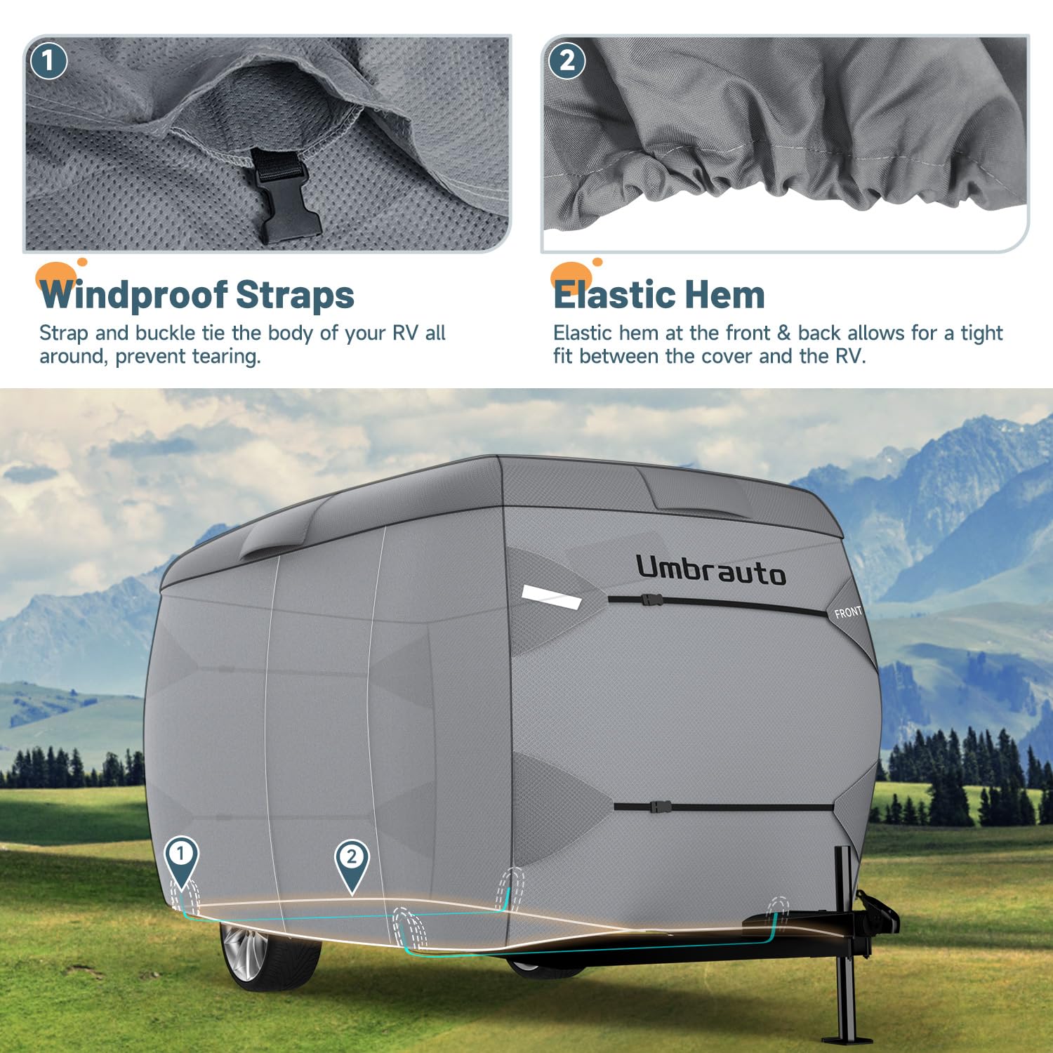 Umbrauto Fiberglass Travel Trailer Cover Fits 13'-16' Trailers, 2023 Upgraded 7 Layers Top Camper Rv Cover With Windproof Strap,