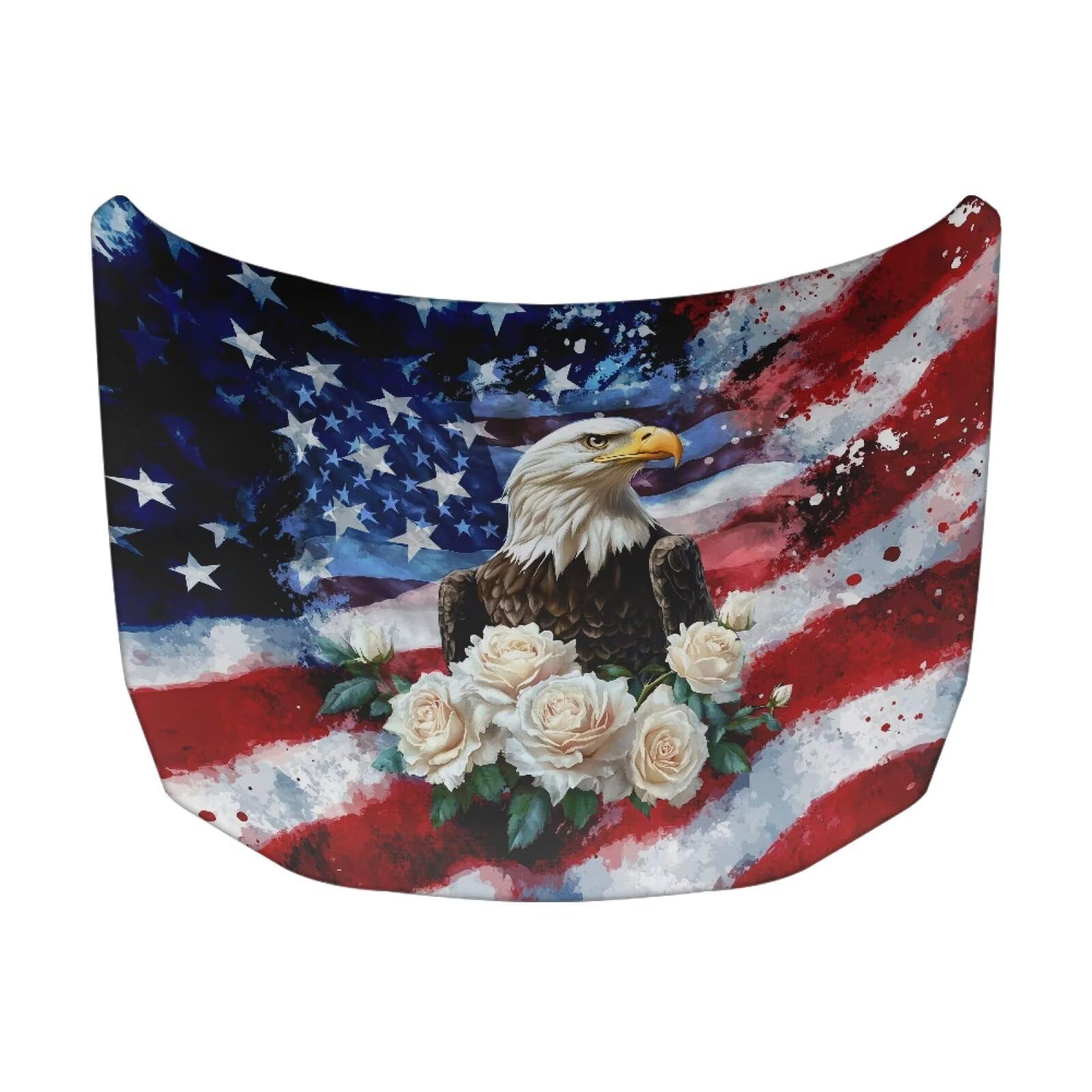 Bald Eagle Flower USA Flag Car Hood Cover Protector 59  39 Inch Stretchable Auto Hood Wrap Blankets Waterproof Sun Proof Auto Pa