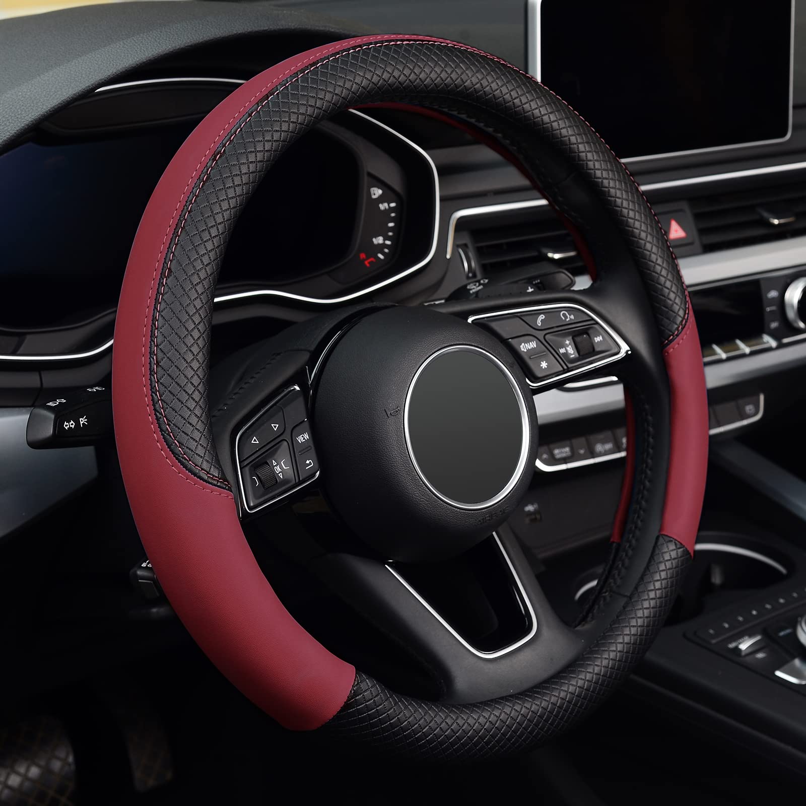 Labbyway Steering Wheel Cover, Universal 15 Inch Microfiber Leather Car Wheel Protecto, Skidproof, Stable, Warm In Winter And Cool In Summer (Claret)