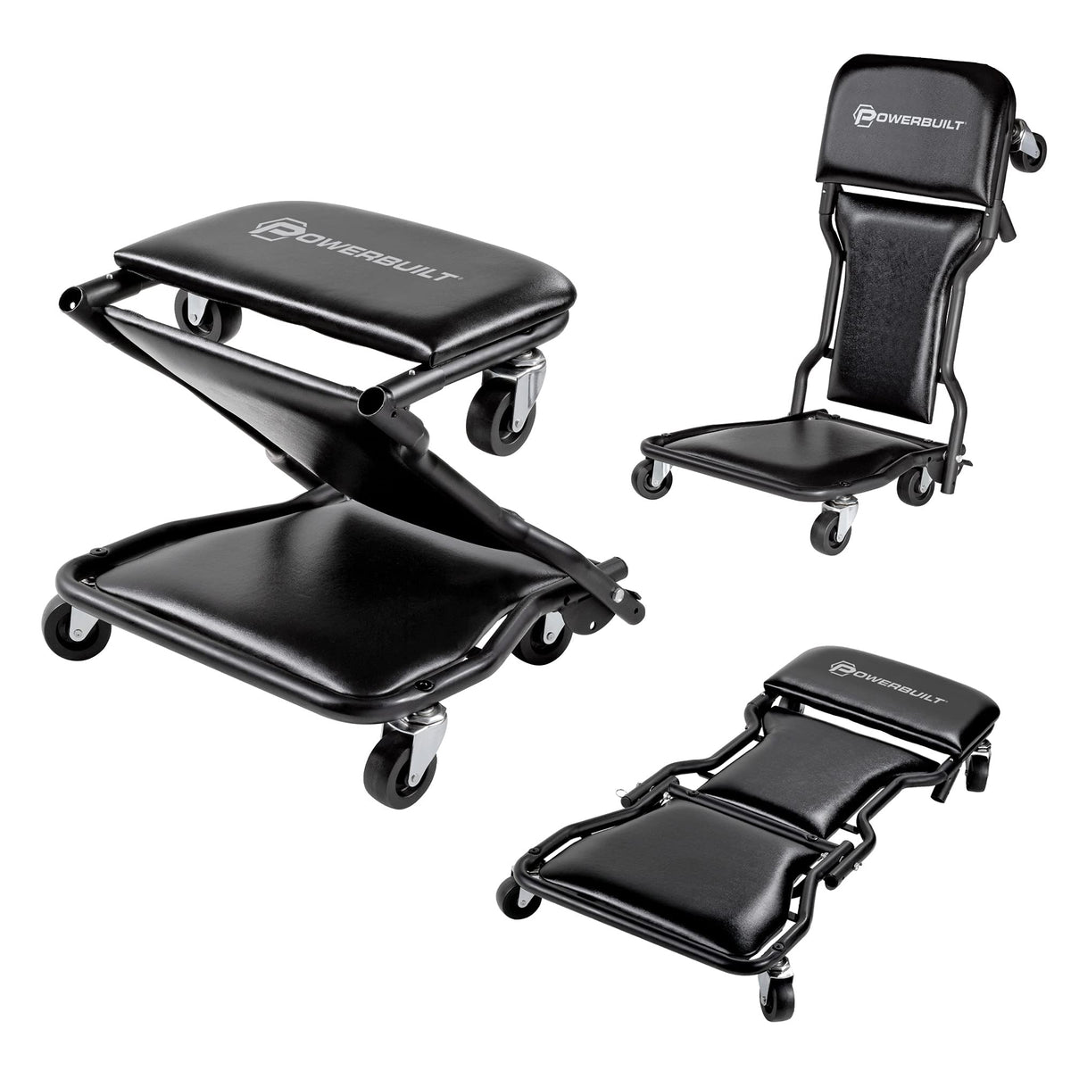 Powerbuilt 3-in-1 Creeper Seat Mechanic Stool 300 lbs Black 42 – Carkart