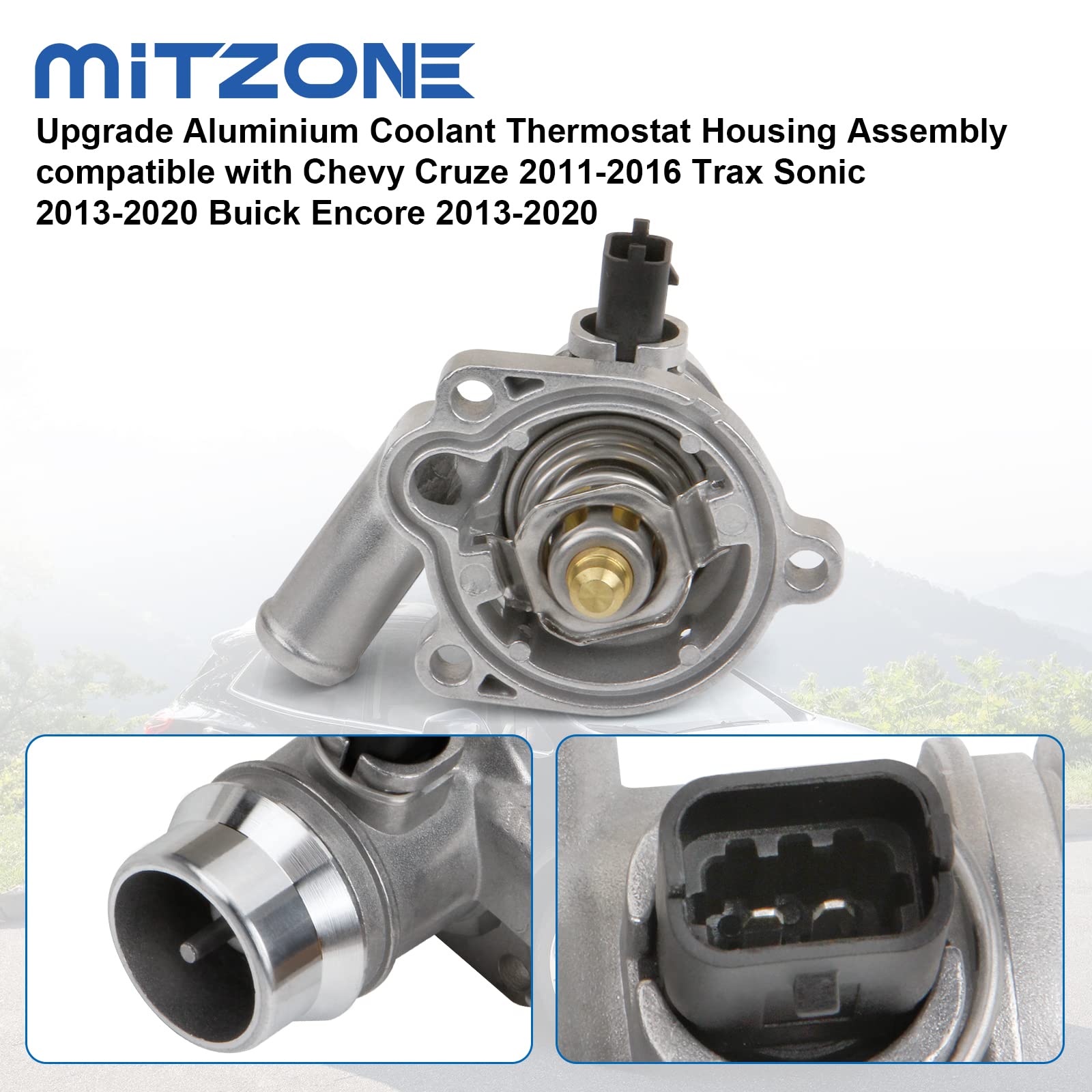 MITZONE Aluminum Coolant Thermostat Housing for Chevy Cruze 2011-2016, Trax Sonic 2012-2020, Buick Encore 2013-2019, Replace 252004