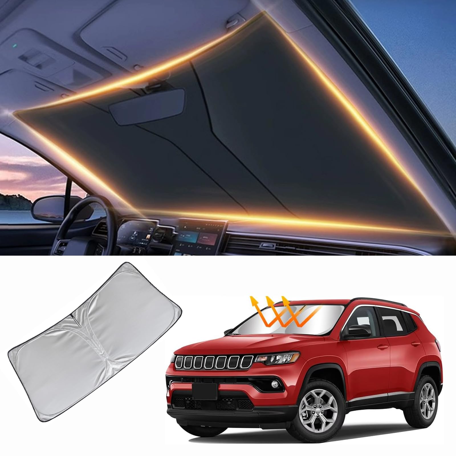 Windshield Sun Shade For Jeep Compass Patriot Front Window Shades Cover For 2007-2024 Compass Windshield Sun Visor Protector Car