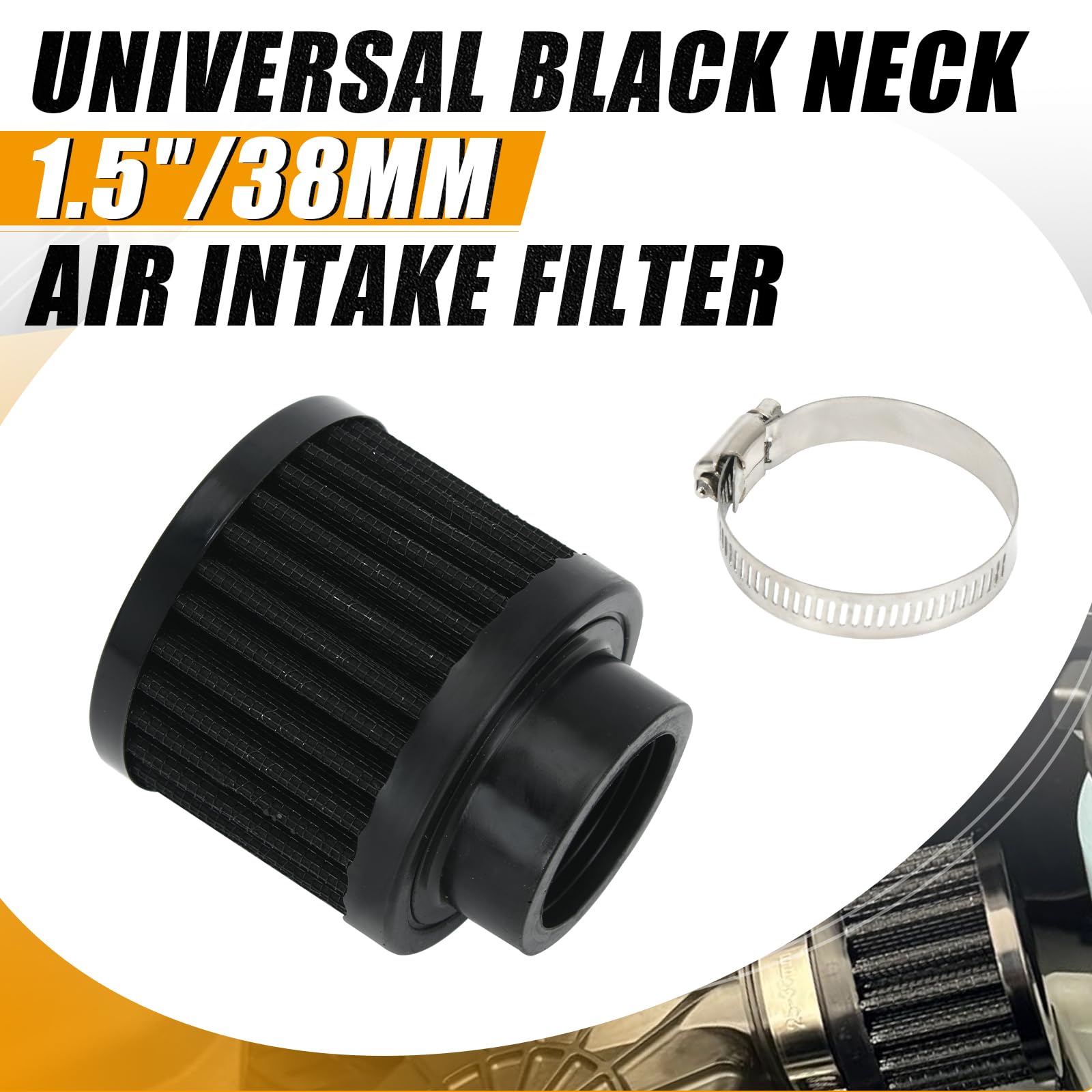 Ptnhz Universal Black Neck 1.5'' 38Mm Car High Flow Cold Air Intake Air Filter Power Intake Air Inlet System Air Cleaner