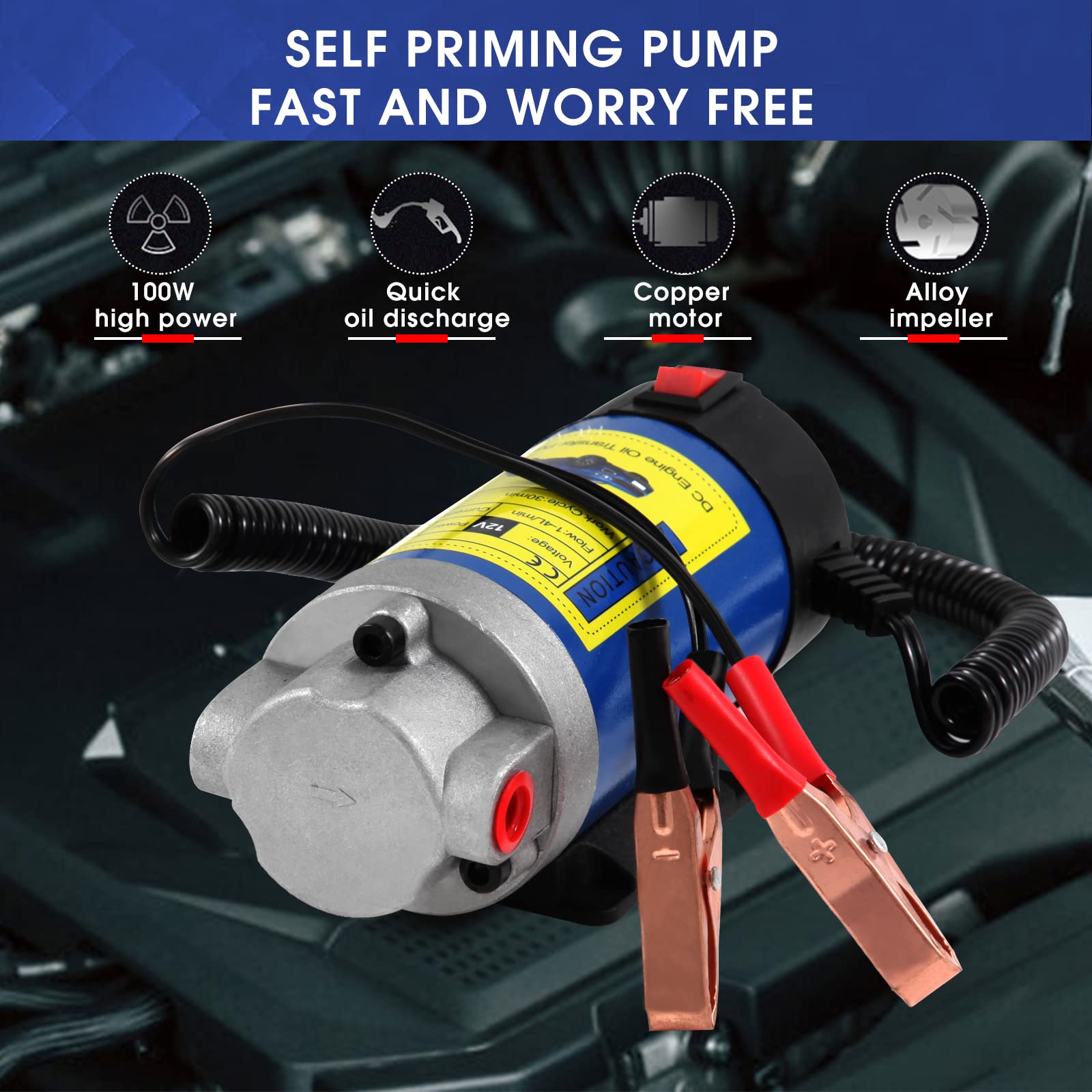 Vevitts Engine Oil Pump, Portable Electric Self-Priming Motor Oil Pump for Car Motorcycle and Boat Engine Oil Transfer Change Pu