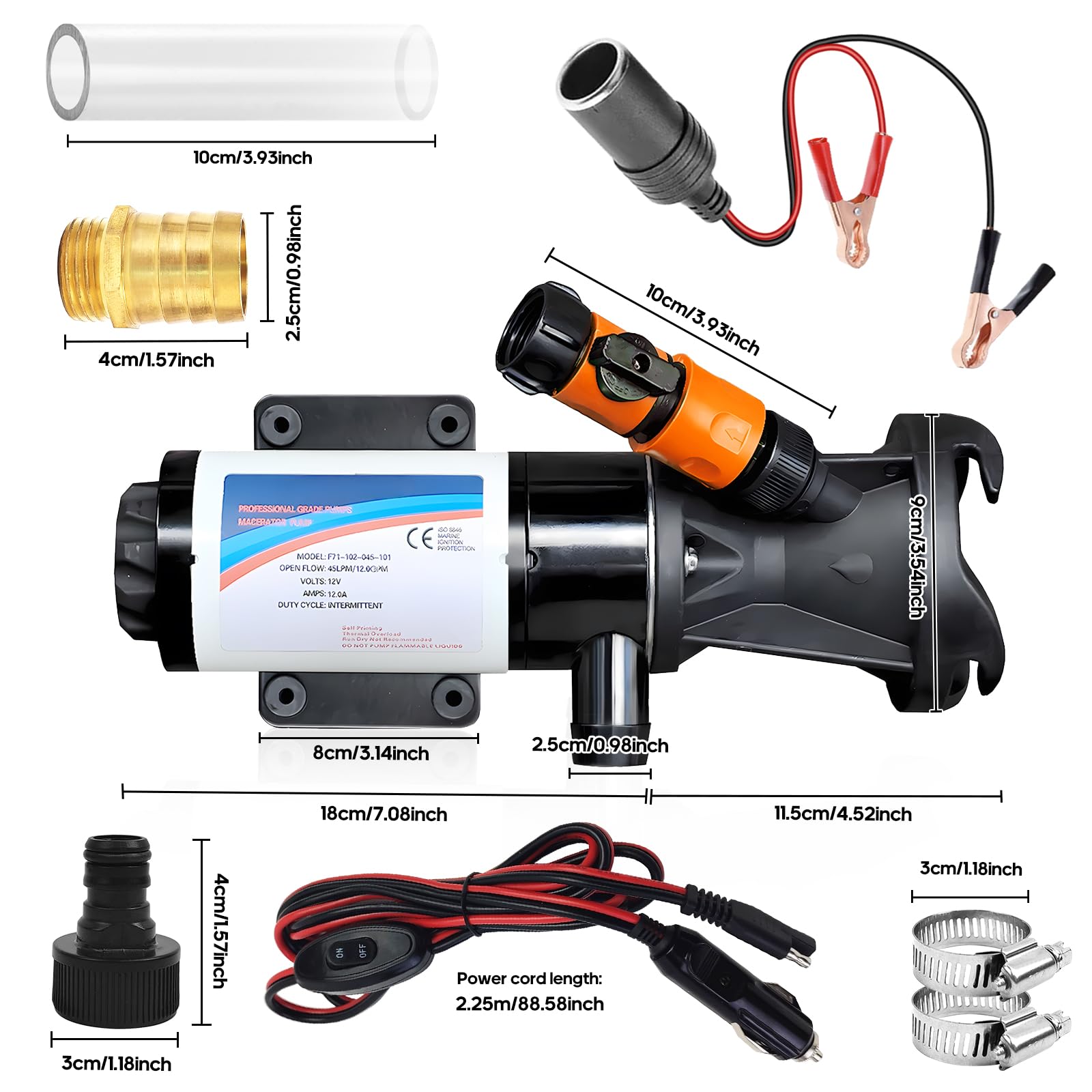 Macerator Pump For Rv With Storage Bag, 12V 12Gpm Rv Macerator With Quick-Release, Sewage Pump With Garden Hose Discharge Port F