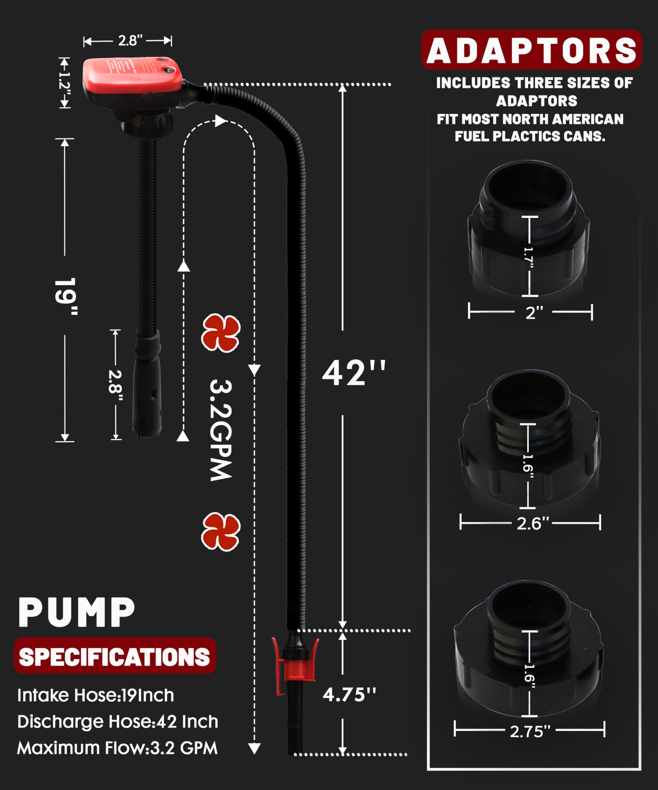 FUELIO Rechargeable Gas Can Pump - Electric Fuel Transfer Pump with Auto Shut Off Nozzle, Fix Clip, Extra Long Hose, 3 Adapters,