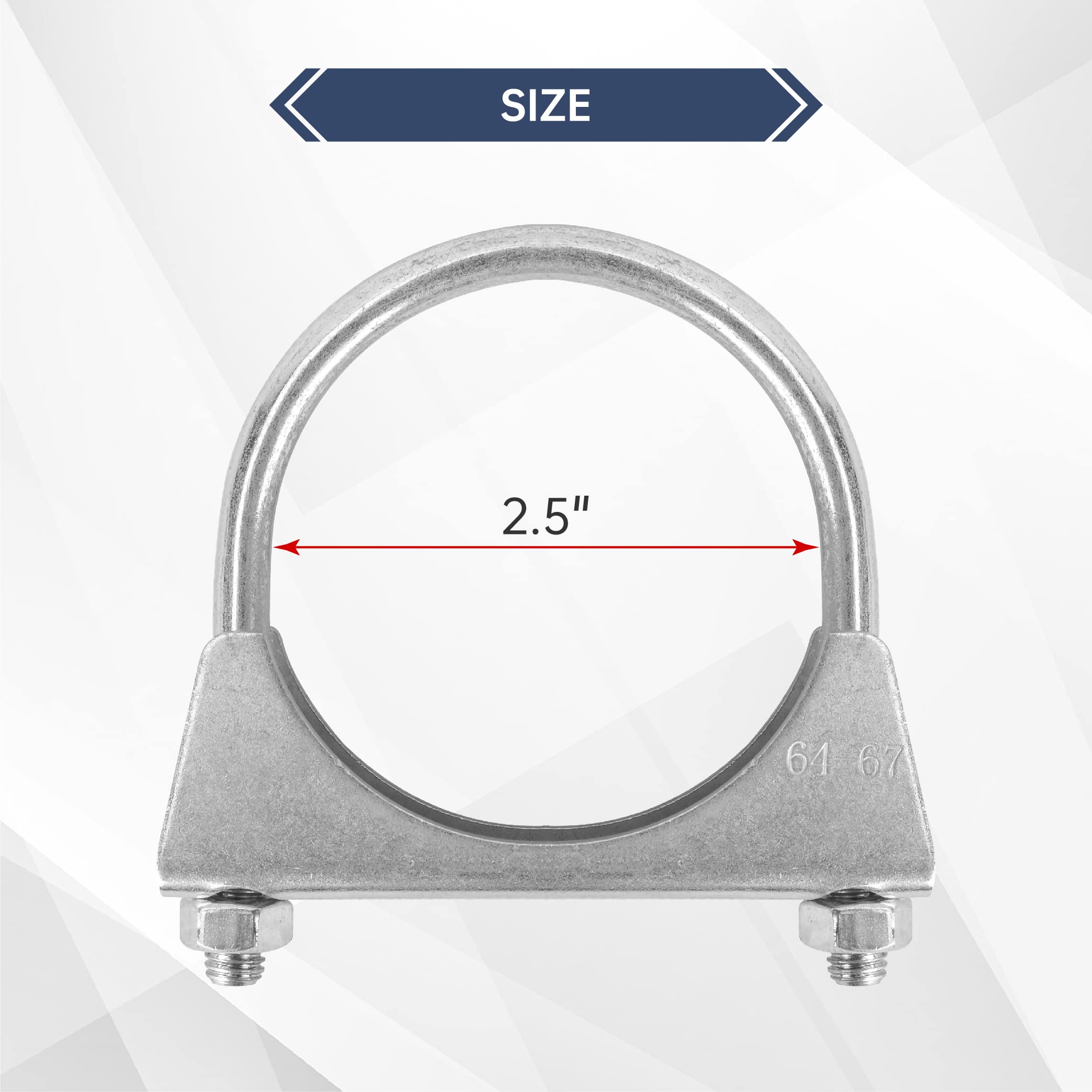 Batoneco 2.5'' U Bolt Clamp, Muffler Exhaust Clamps,2-1/2 Inch Saddle Style Heavy Duty Mild Steel(2-Pack)