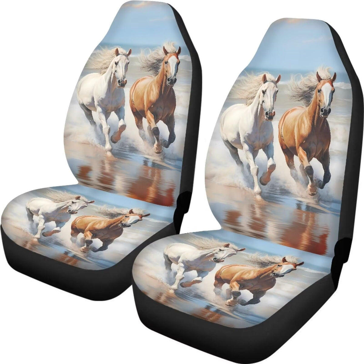 Talayituse Beach Horse Print Car Front Seat Cover, Automotive Seat Cover Accessories, Breathable Front Car Seat Cover Fit for SU