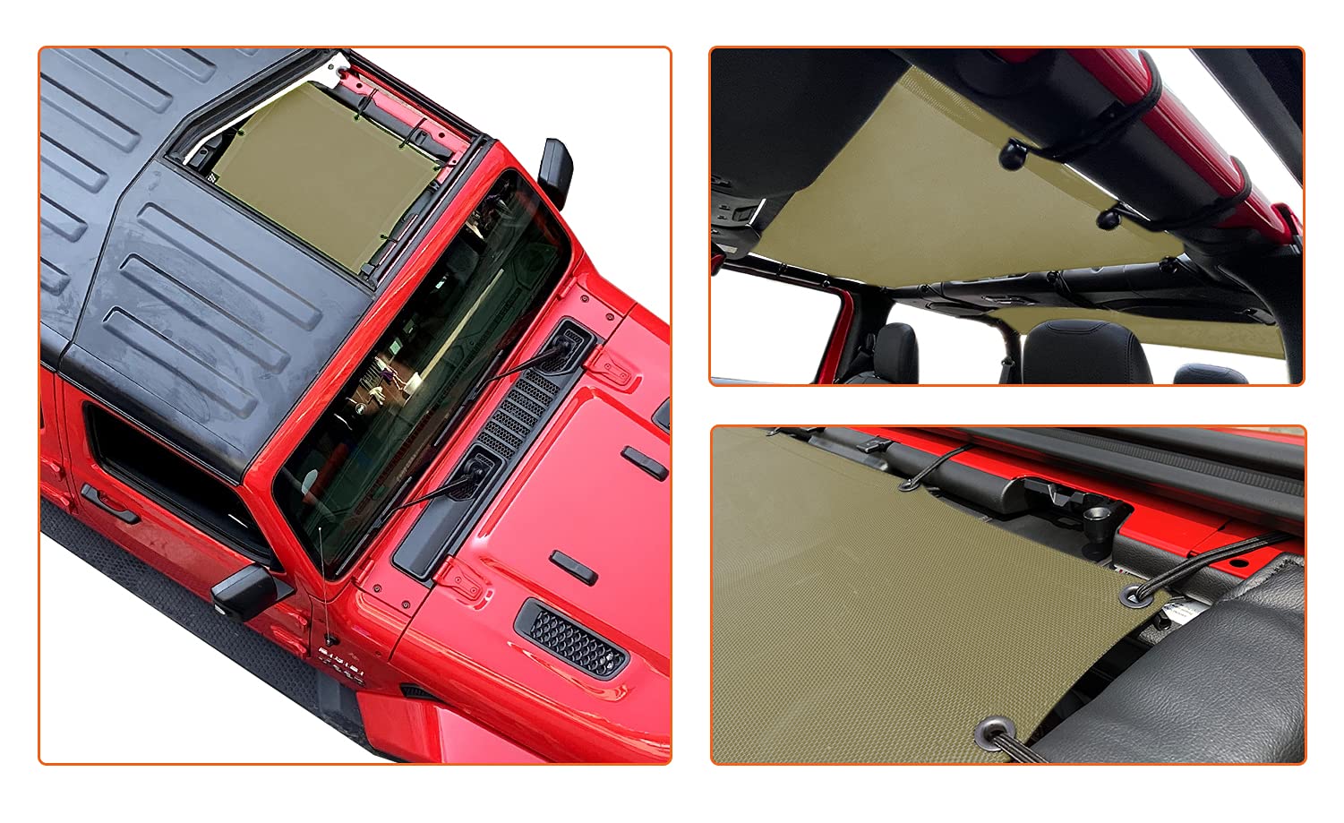 Shadeidea Jl Sun Shade Top For Jeep Wrangler 2 Door Top Sunshade (2018-2023), Front & Rear - Tank Green Mesh Screen Wrangler Sof