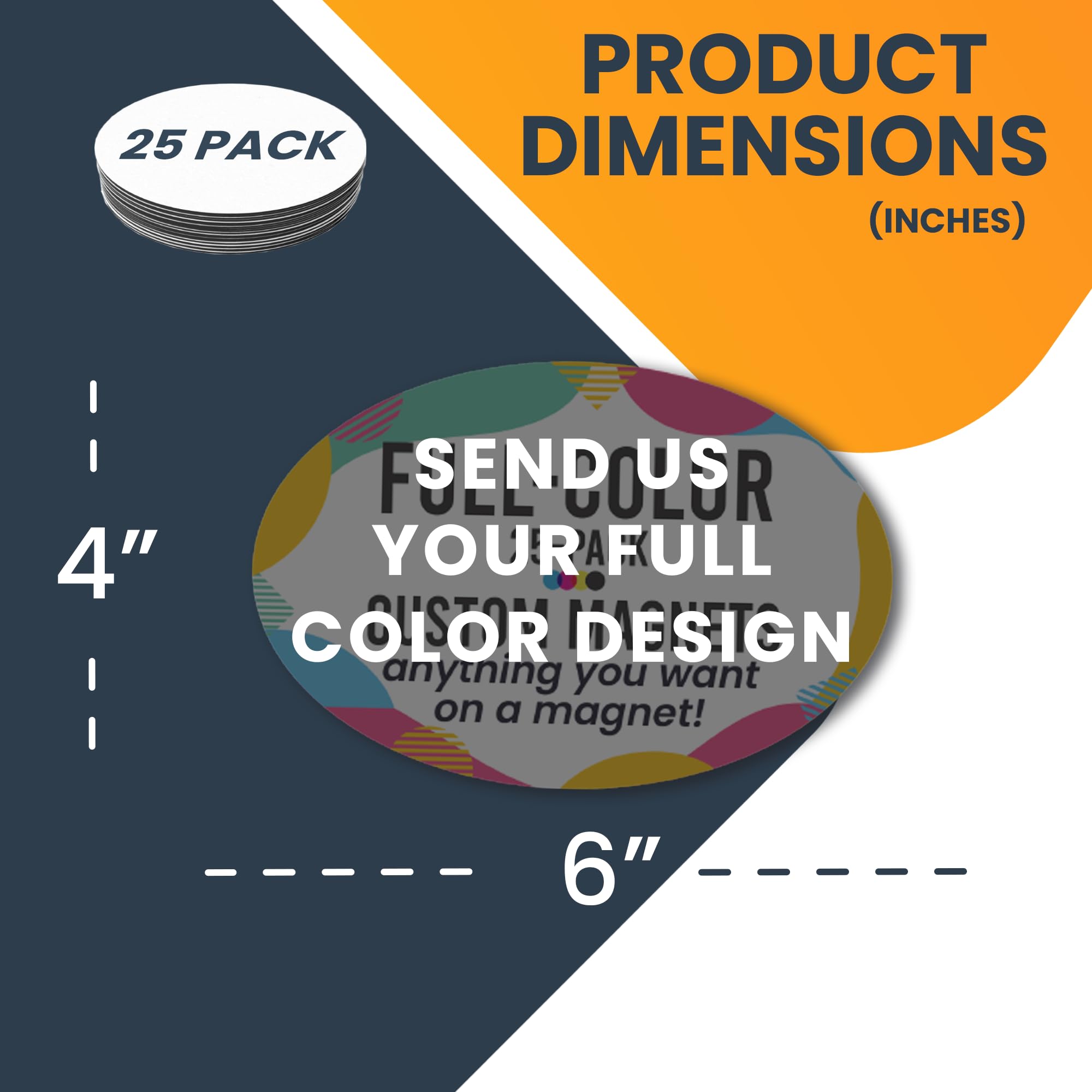 Magnet Me Up Customizable 4X6 Inch Oval Magnet Pack, 25 Piece, Custom Magnet For Businesses, Personal Use, Choose Your Text, Upl
