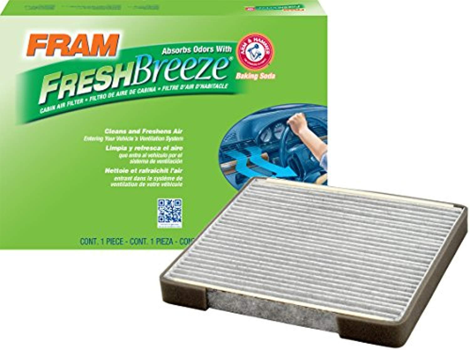 Fram Fresh Breeze Cabin Air Filter Replacement For Car Passenger Compartment W/ Arm And Hammer Baking Soda, Easy Install, Cf1032