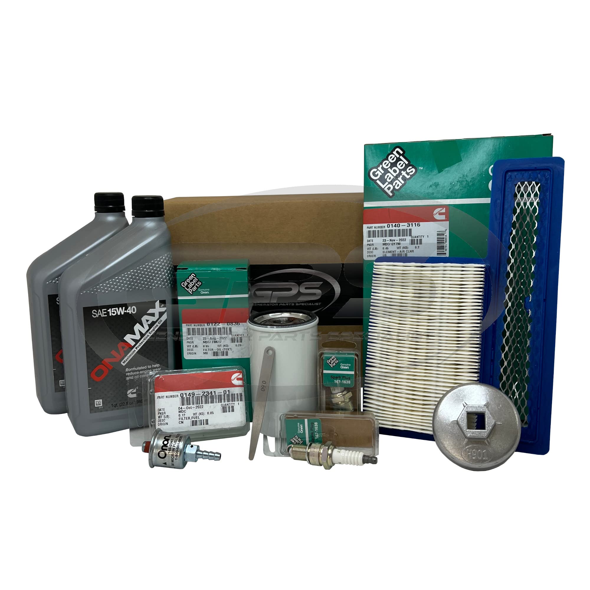Gps Generator Parts Specialist Tune Up Kit For Cummins Onan Rv Generators 5500 And 7000, Hgjab, Hgjac And Commercial Hgjae With Onamax 15W40 Oil For Use In Specs A - E