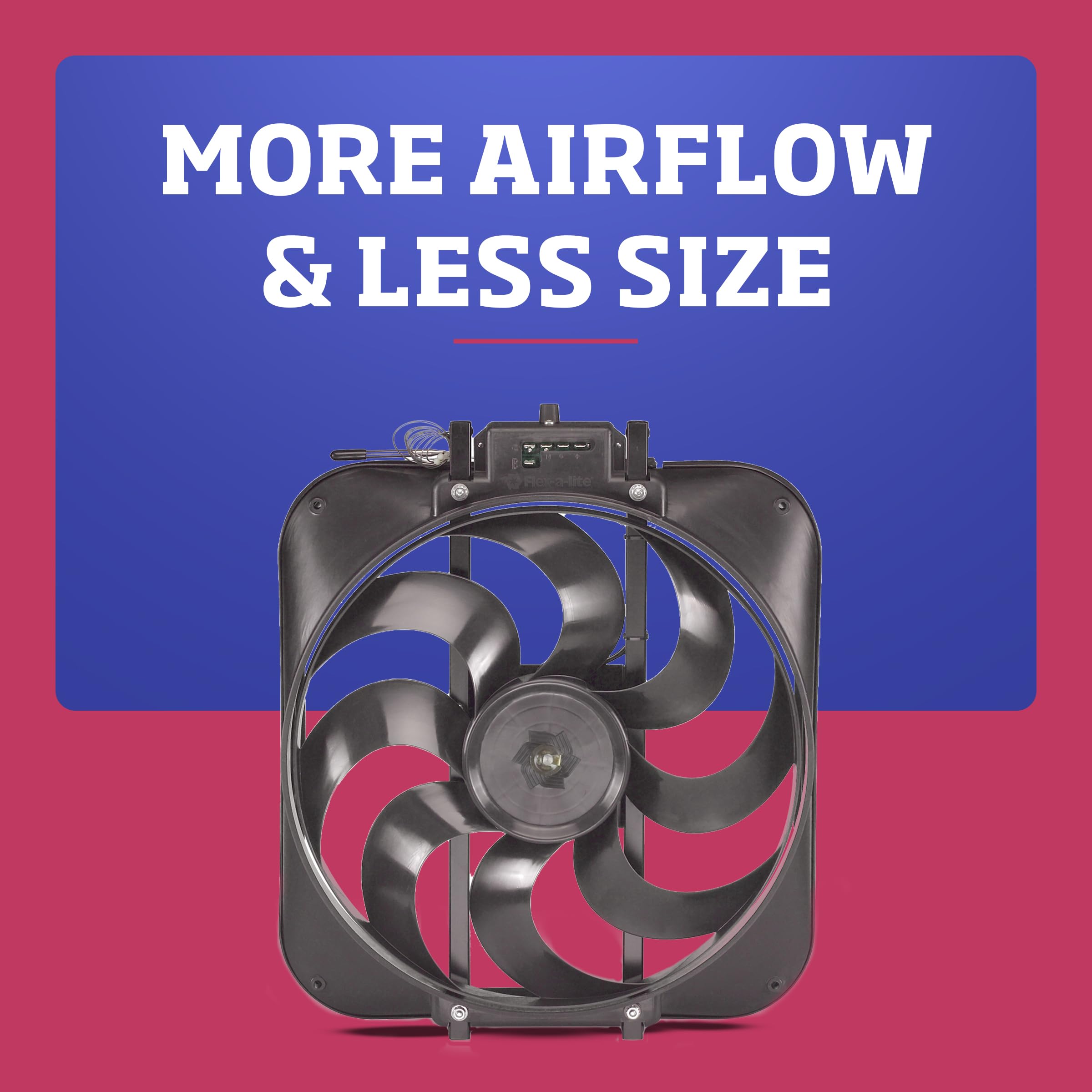 Flex-A-Lite Black Magic S-Blade Reversible Electric Fan With Adjustable Thermostat Controller, Pusher-Puller Fan (160), Car Acce